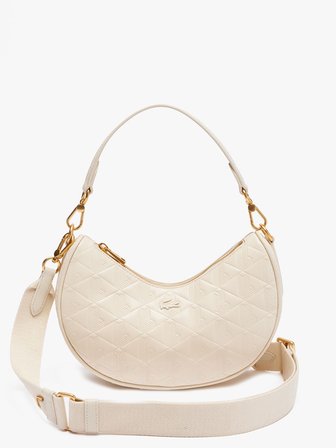 

Lacoste Textured Leather Structured Handheld Bag with Quilted, White