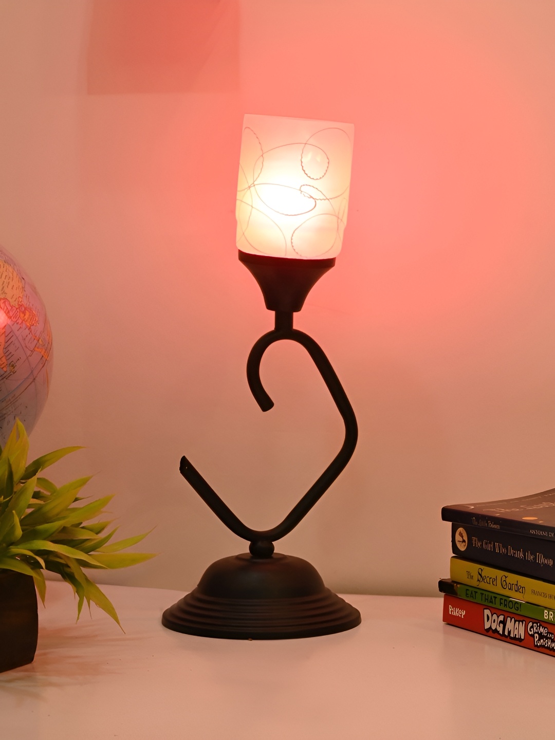 

Afast Black & Pink Printed Cylindrical Glass Table Lamp With Adjustable Cord