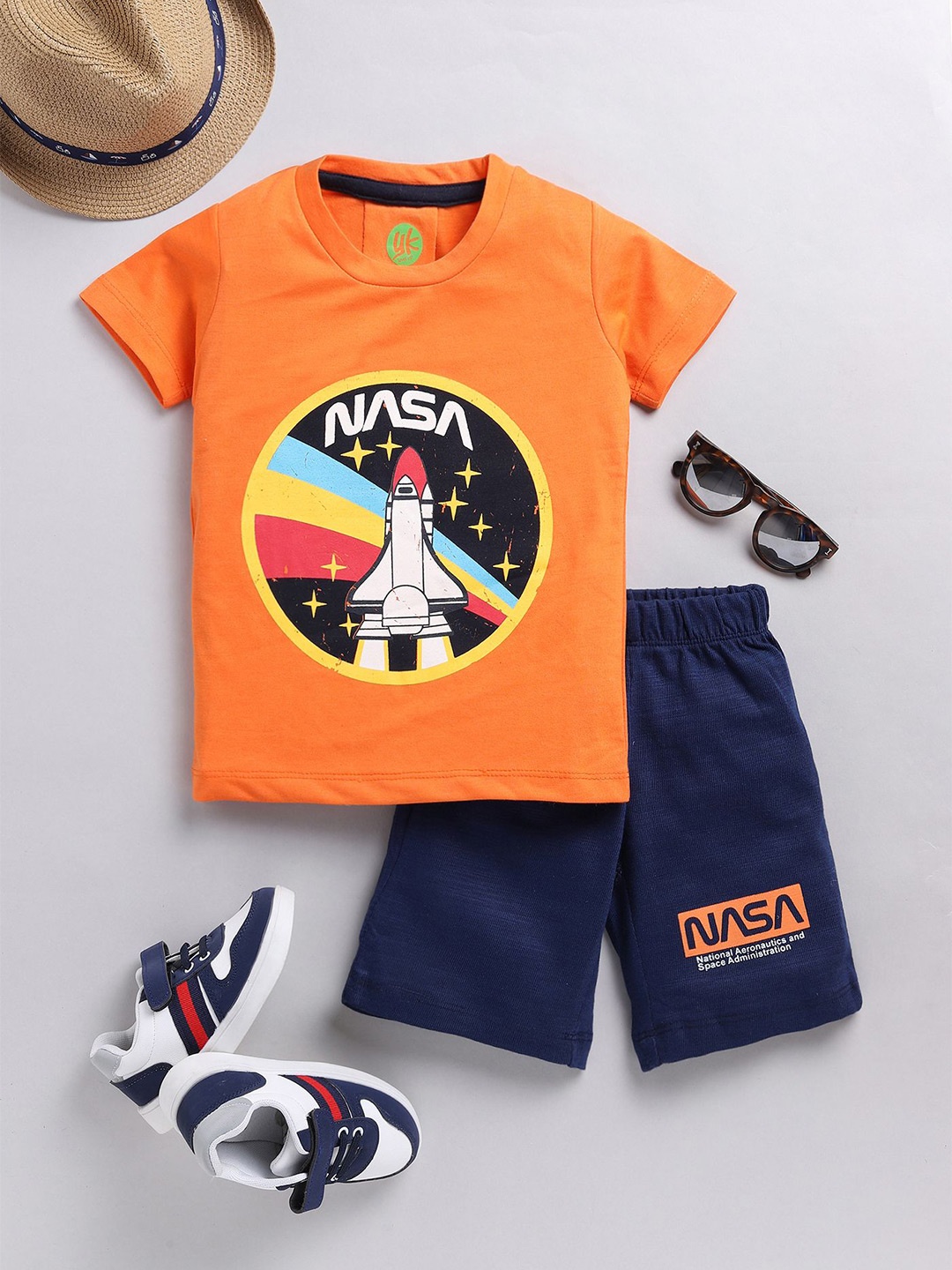 

YK Boys Printed T-shirt with Shorts, Orange