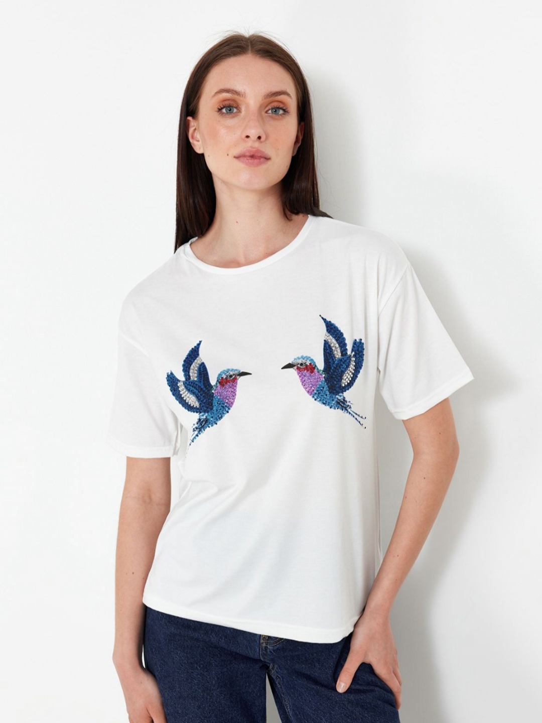 

Trendyol Women Printed Polo Collar Pockets T-shirt, Na