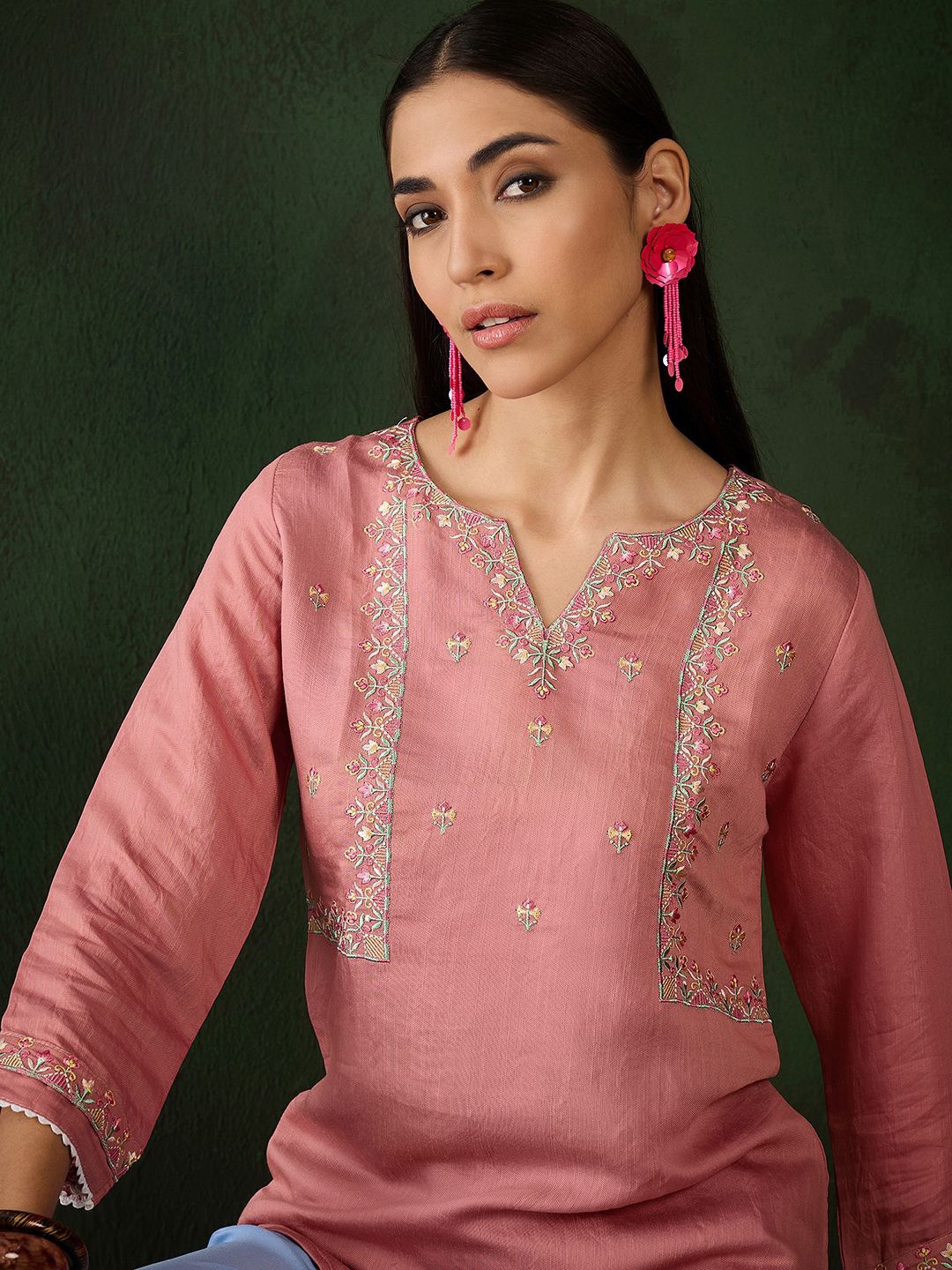 

Sangria Embroidered A-Line Tops, Peach