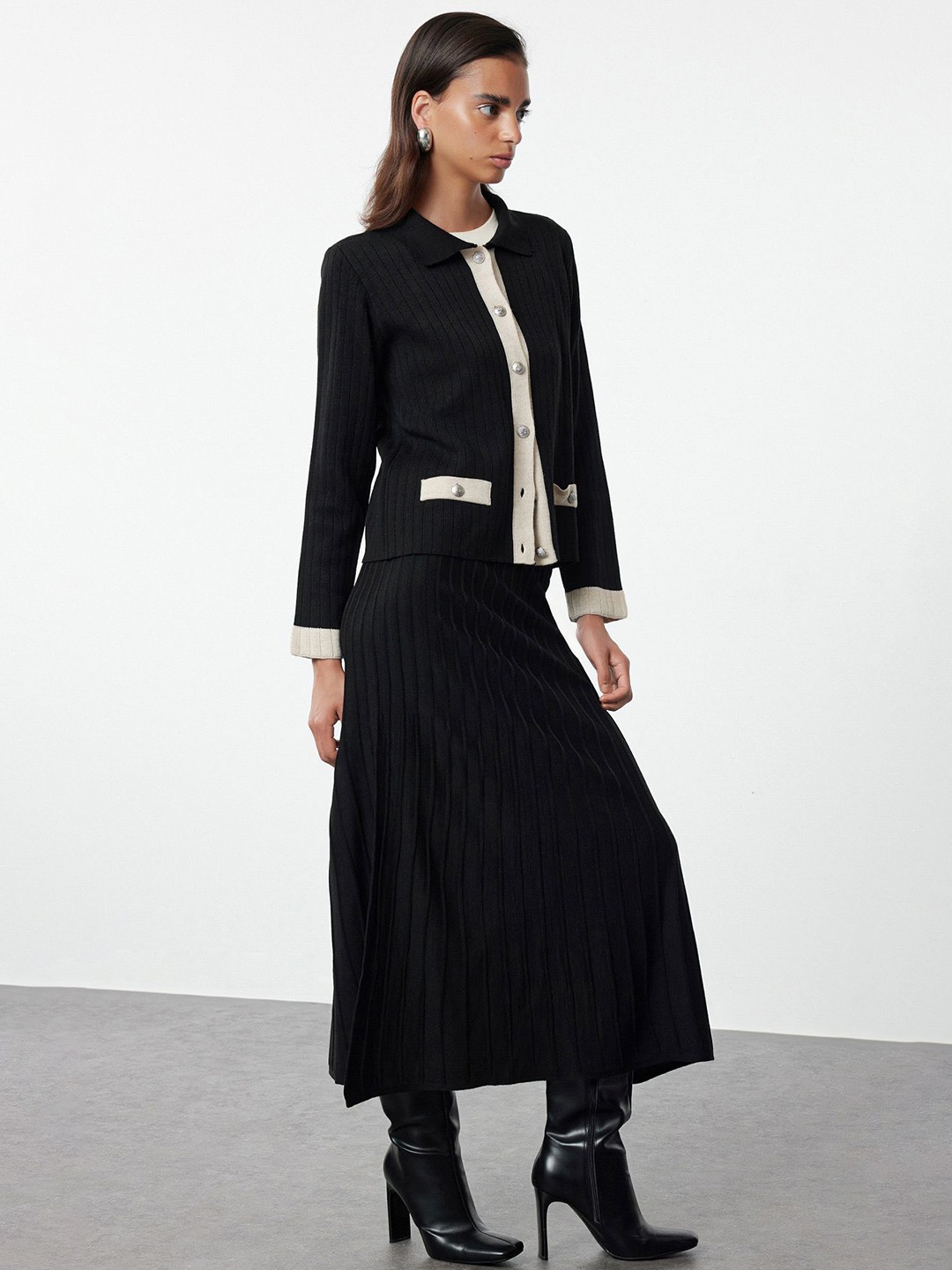 

Trendyol Shirt Collar Top With Trouser, Black