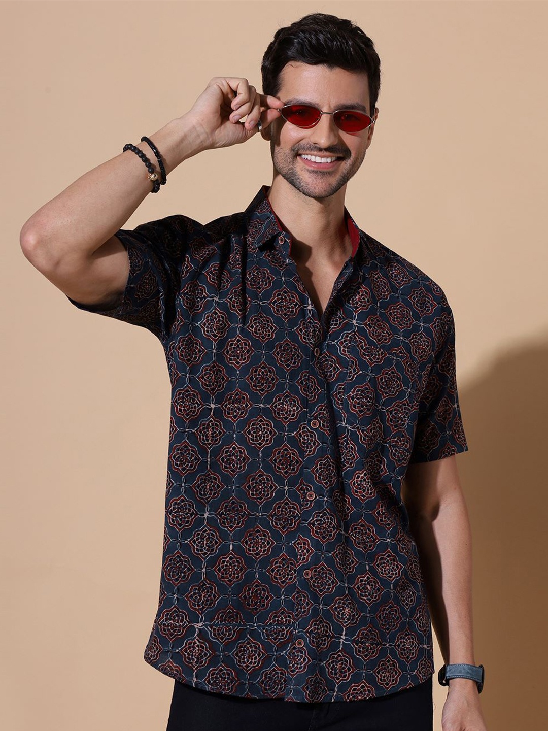 

MOSHI Men Comfort Opaque Printed Casual Shirt, Navy blue
