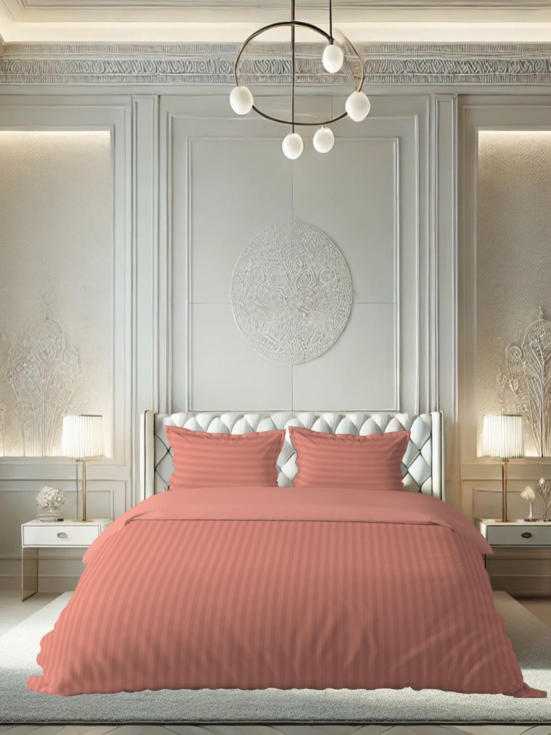 

borato Red Striped 210 TC King Bedsheet with 2 Pillow Covers