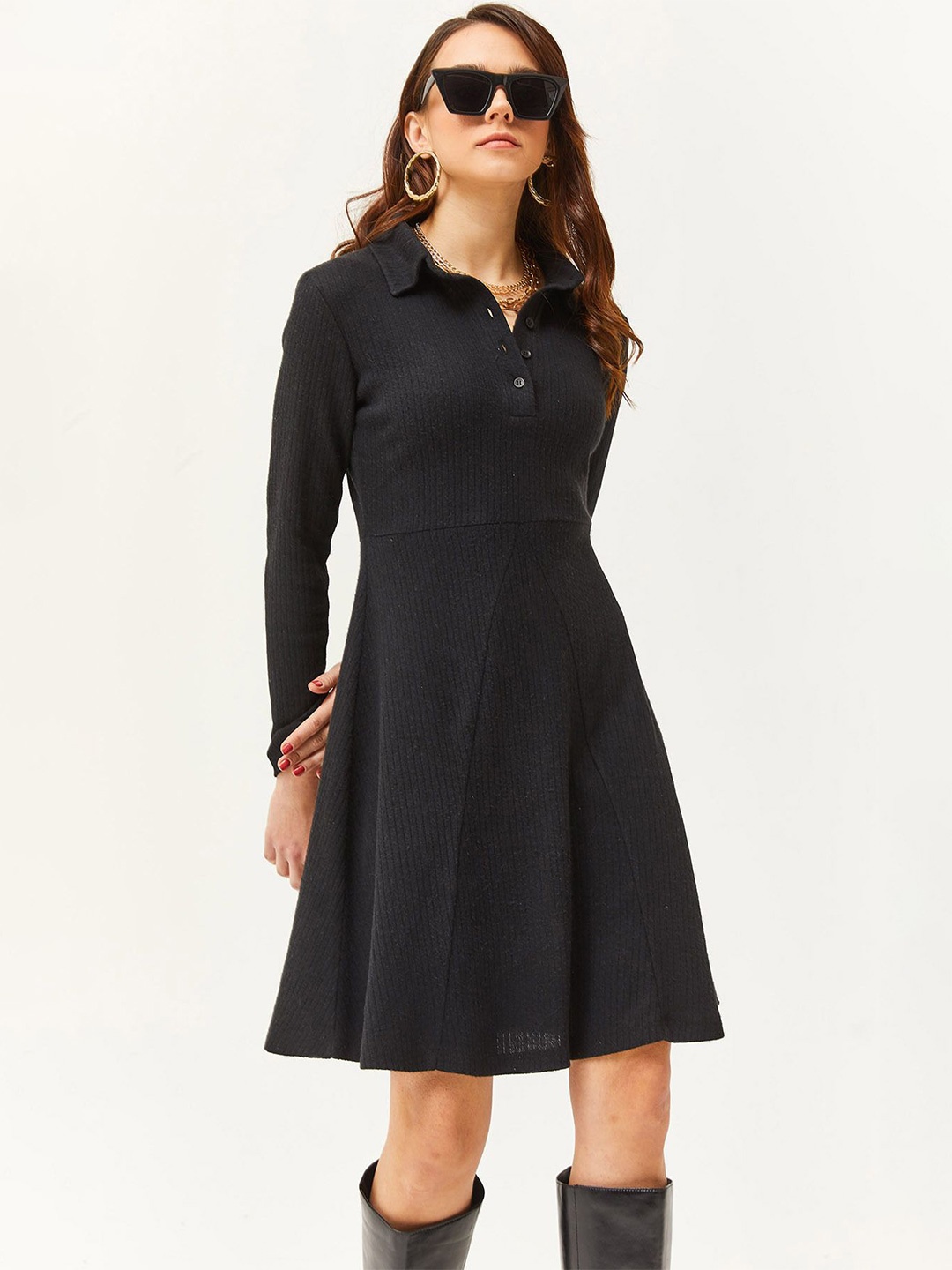 

Olalook Solid Knitted Sweater Dress, Black