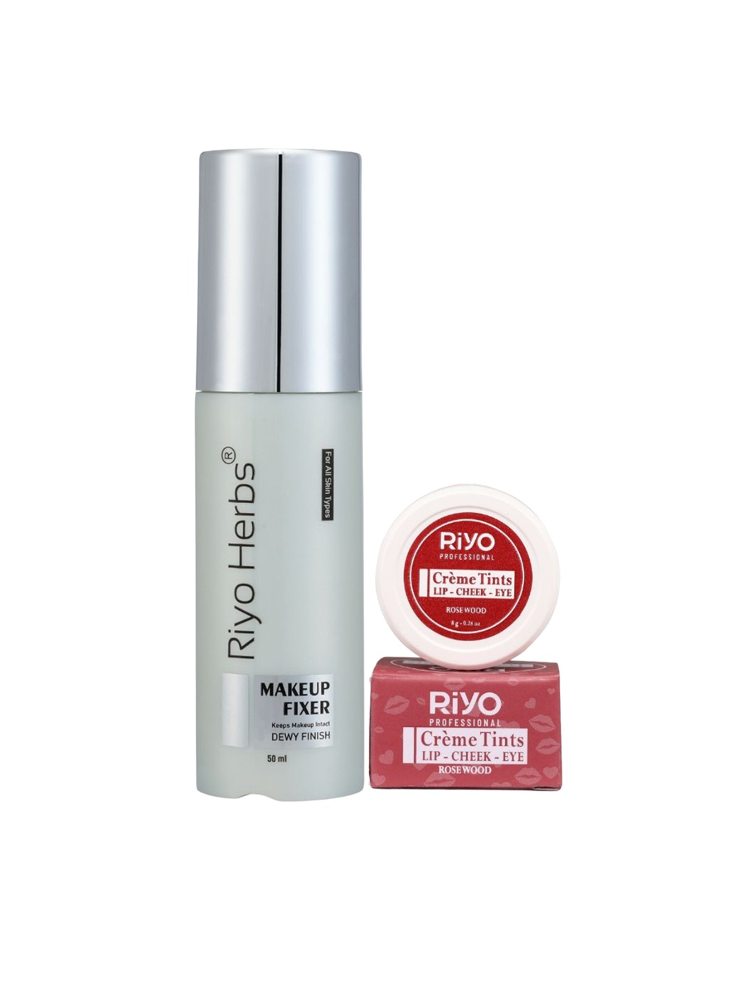 

Riyo Herbs Dewy Makeup Fixer 50ml & Creme Tint Creamy 8g-Rose Wood, Transparent