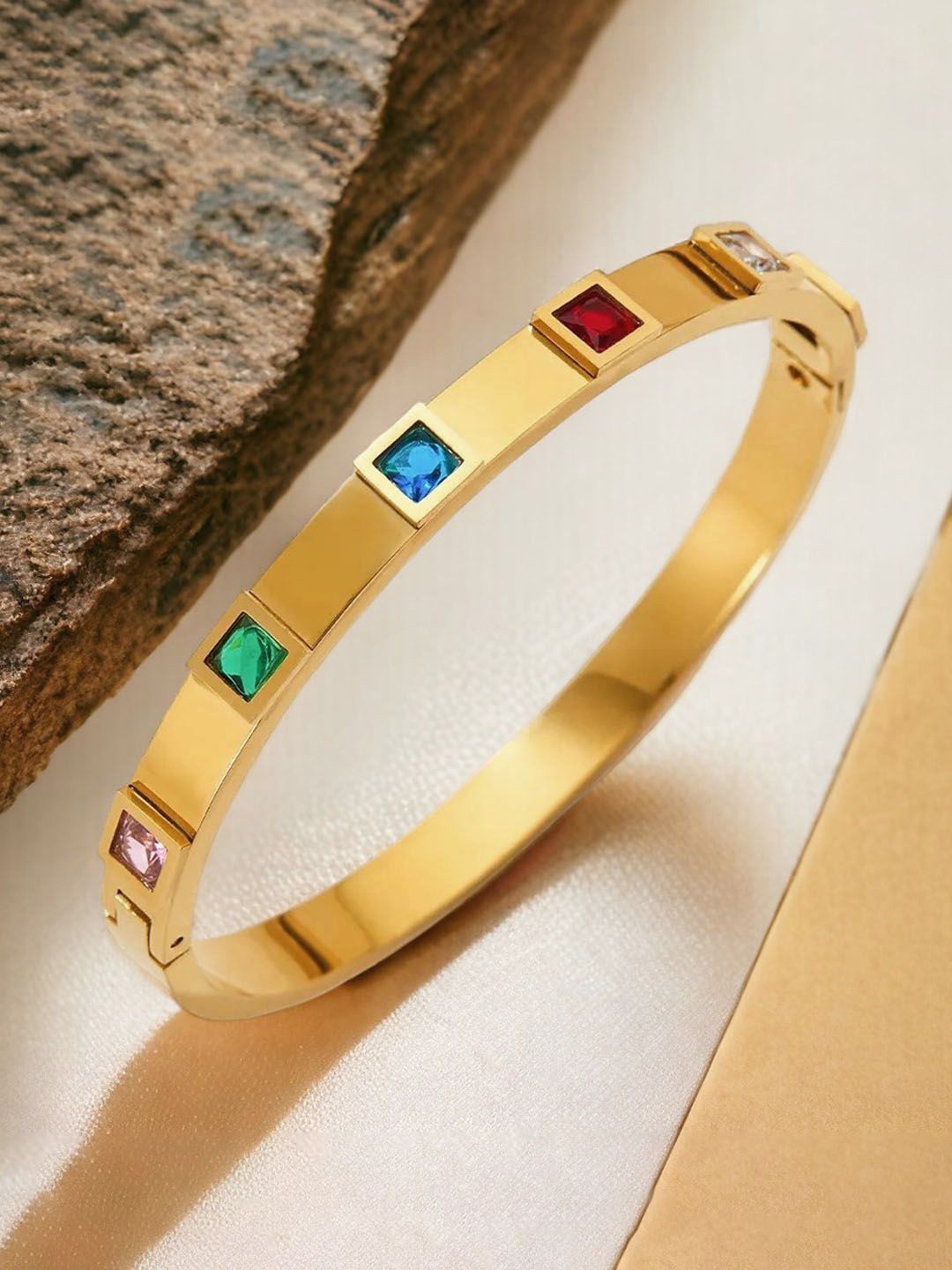 

Jewels Galaxy Gold-Plated Anti Tarnish American Diamond Bangle-Style Bracelet