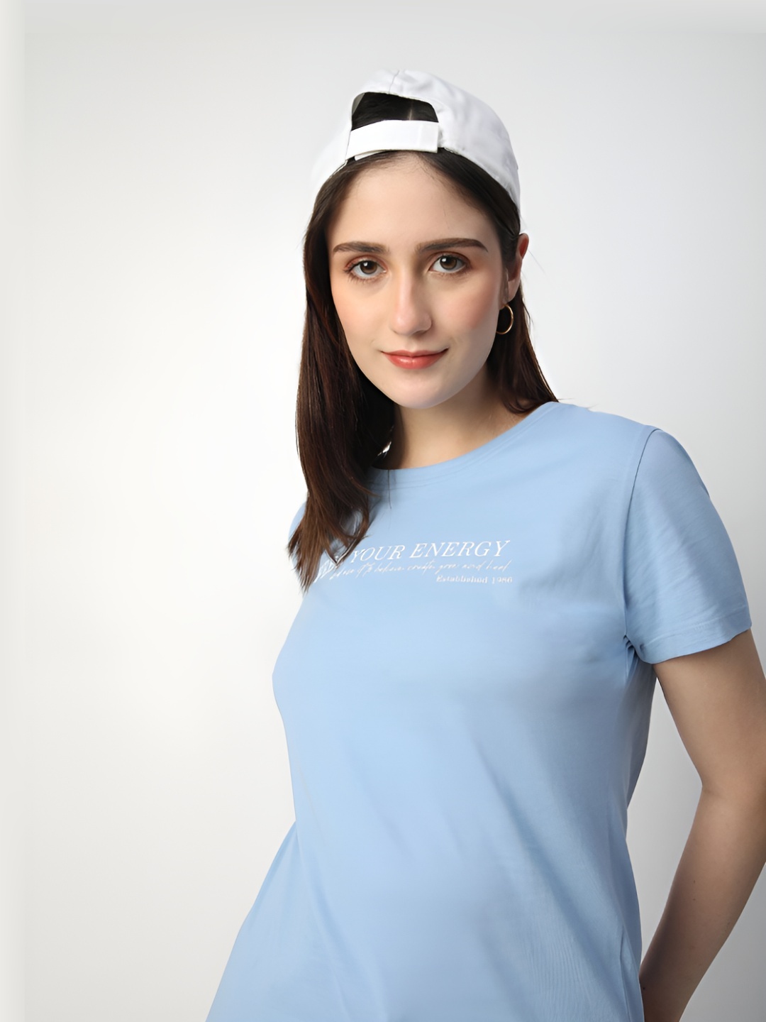 

R&B Women Typography Printed Round Neck Cotton T-Shirt, Blue