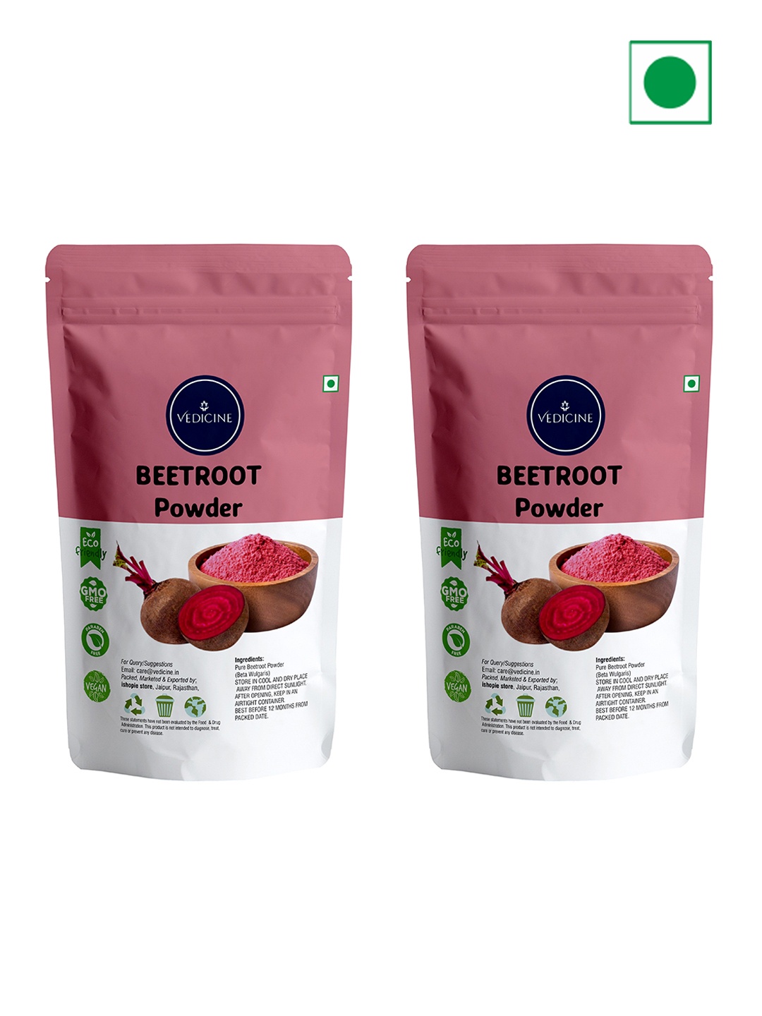 

VEDICINE Set Of 2 Beetroot Powder -100g Each, Red