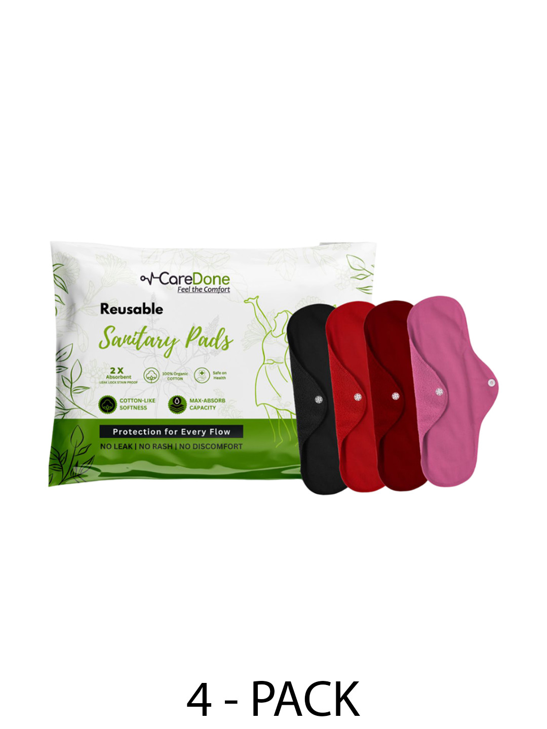 

CareDone Set Of 4 Reusable 100% Organic Cotton Sanitary Cloth Pads - XL, Blue