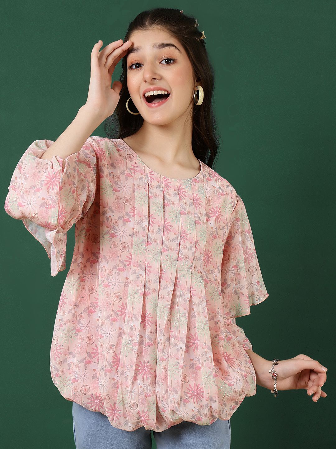 

BAESD Floral Print Top, Green