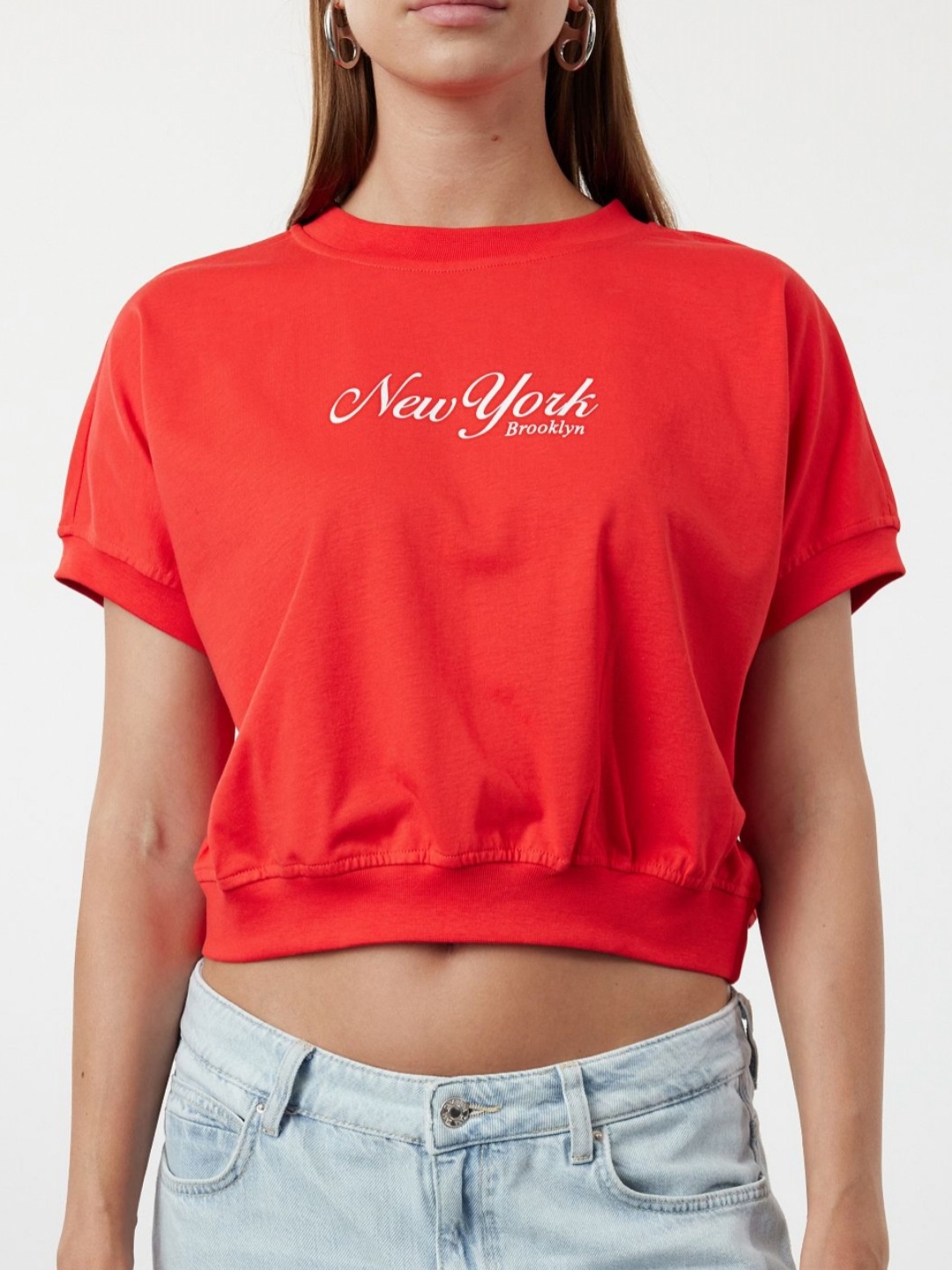 

Trendyol Women Typography Printed Extended Sleeves Pockets T-shirt, Na