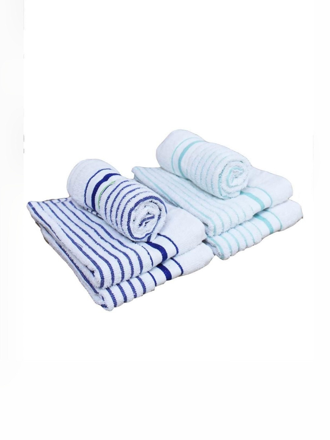 

Aura White & Blue 6 Pieces Striped Pure Cotton 150 GSM Hand Towels