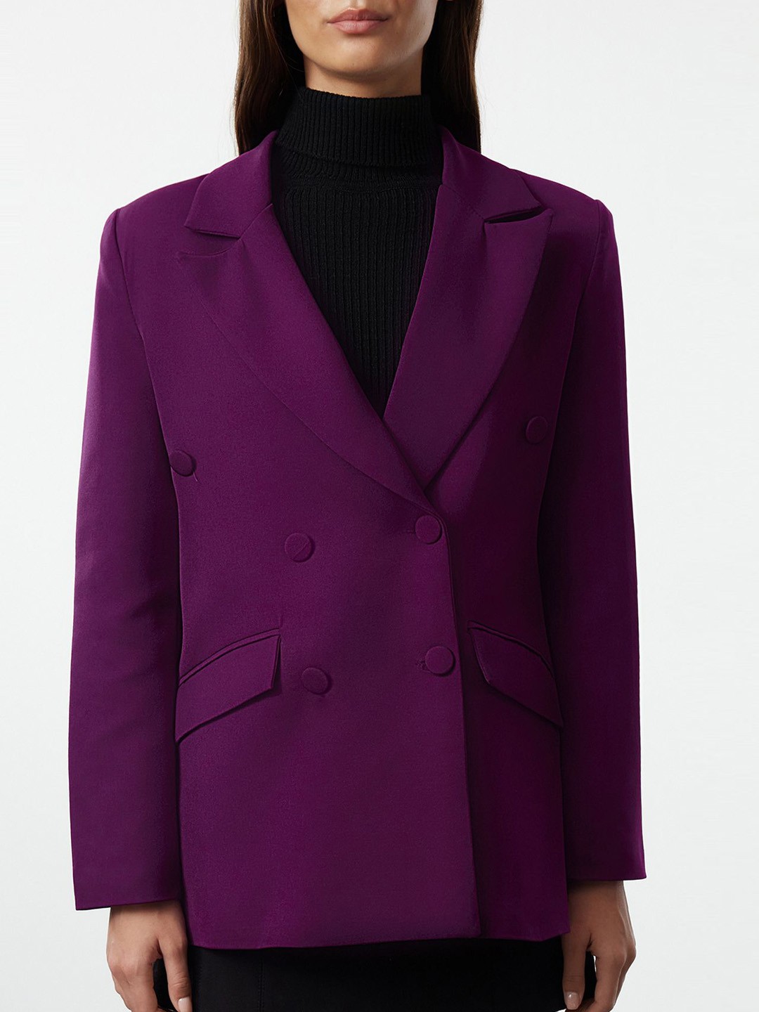 

Trendyol Notched Lapel Collar Double-Breasted Blazer, Purple