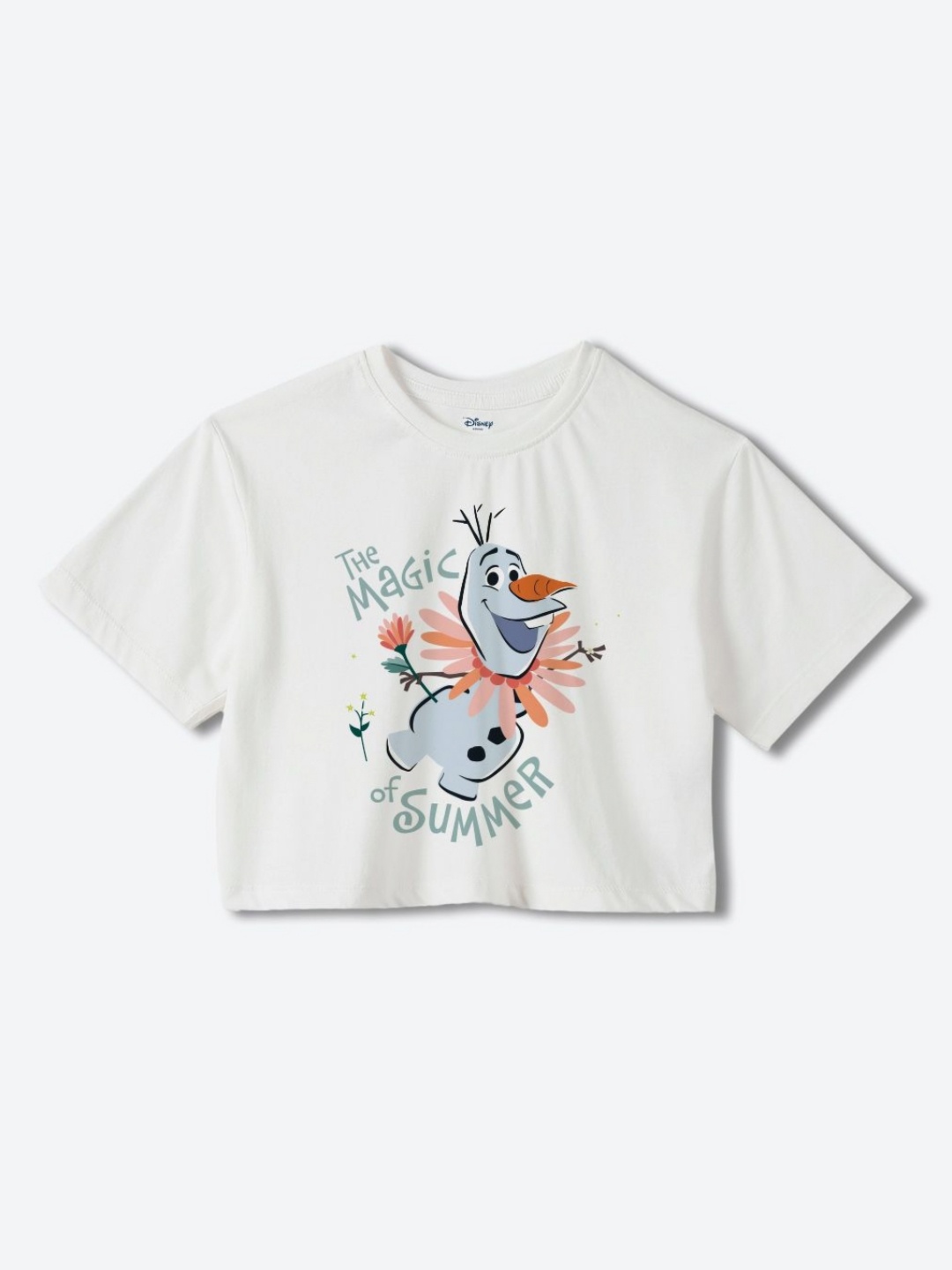 

YK Disney Girls Printed Pure Cotton Applique Boxy T-shirt, White