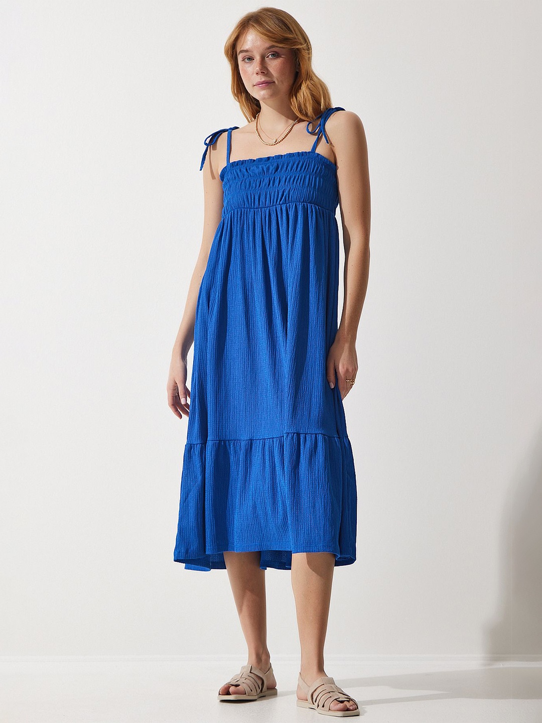 

Happiness istanbul Shoulder Straps Tiered Empire Midi Dress, Blue