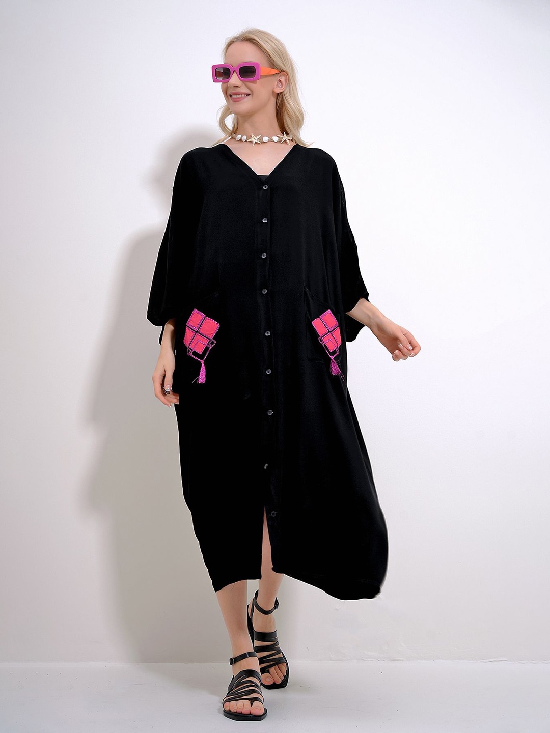

Trend Alacati stili Women Kaftan Midi Dress, Black