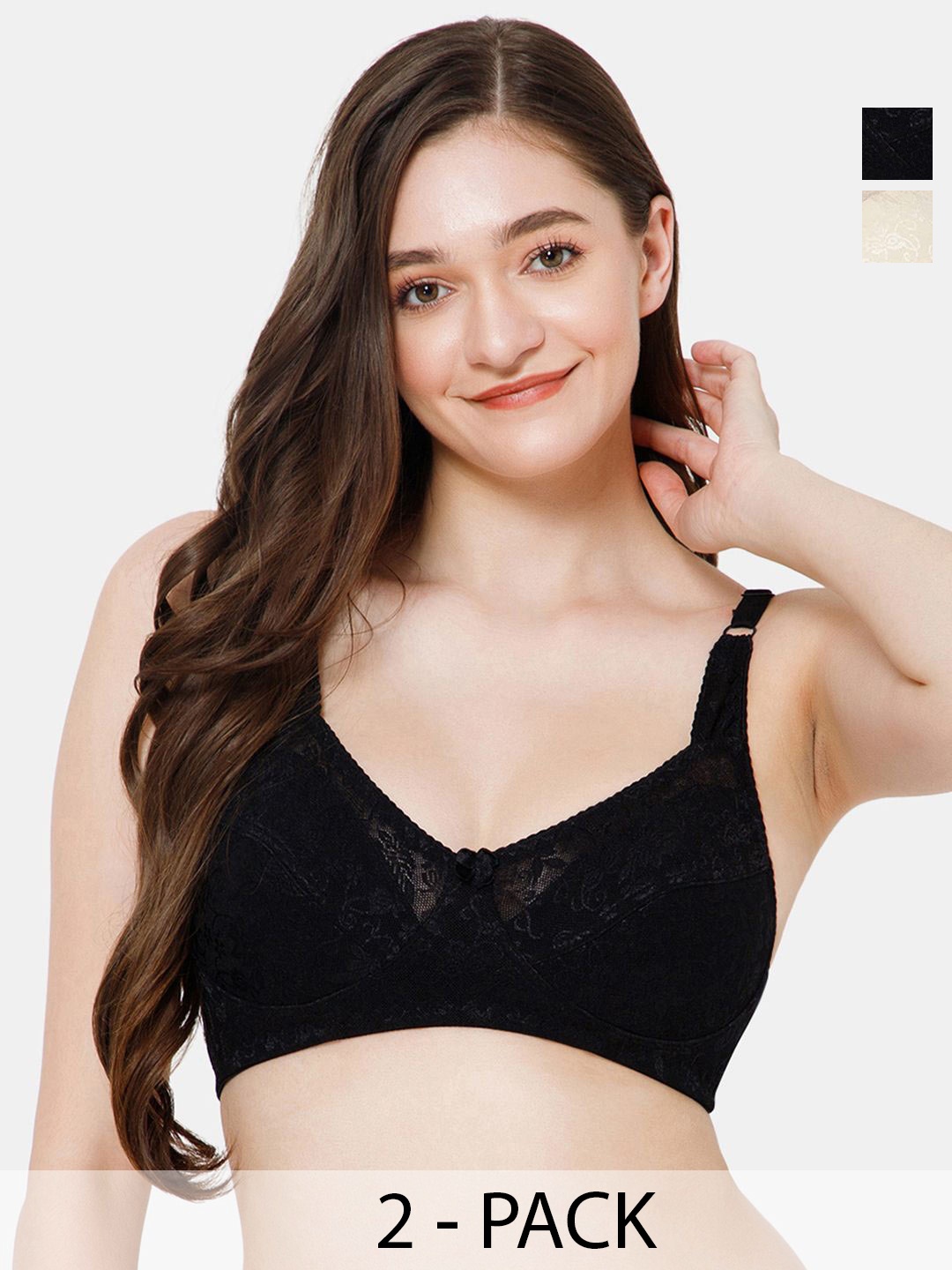 

Lady Lyka Floral Medium Coverage cotton bra, Black