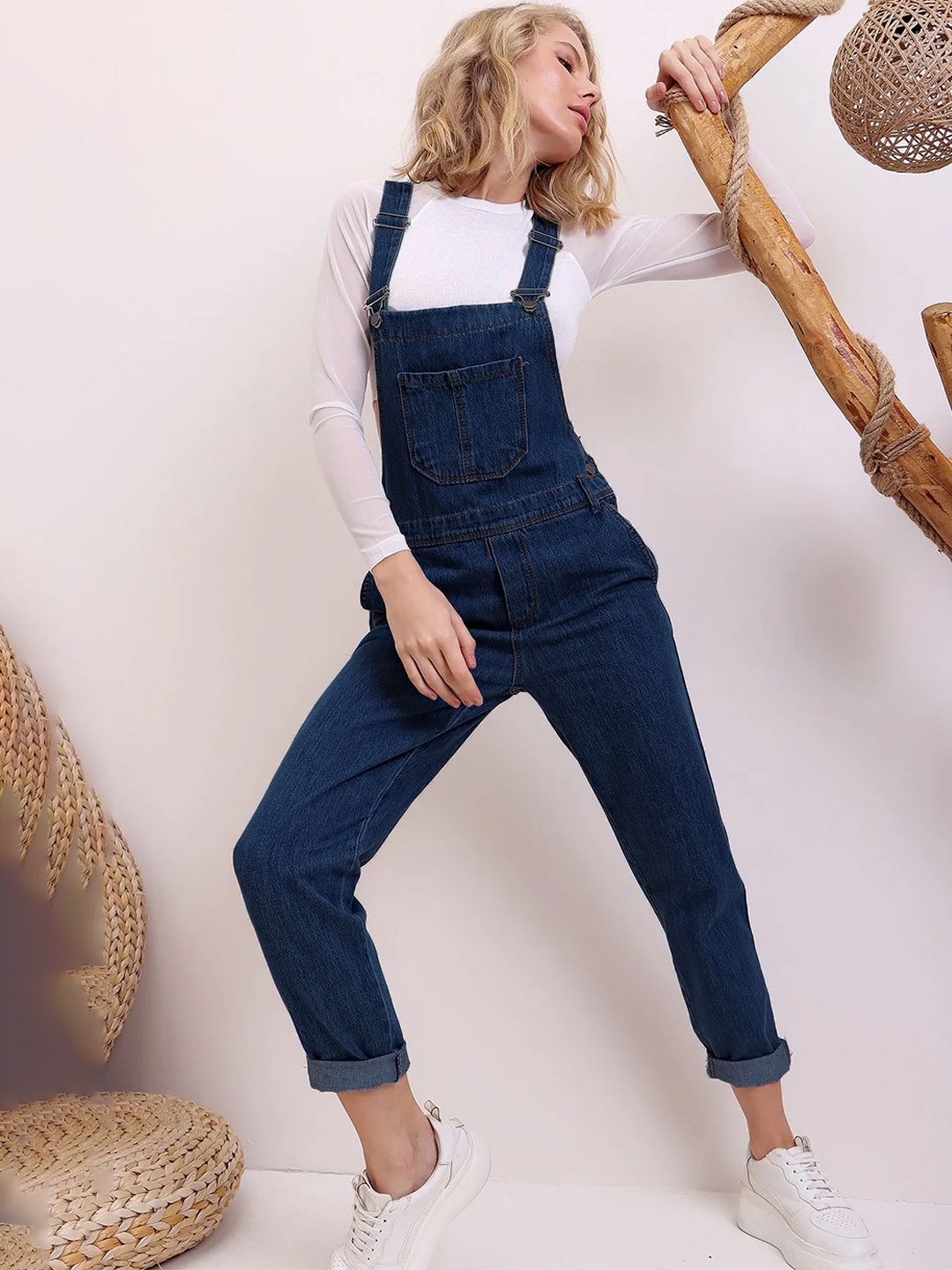 

Trend Alacati stili Women Pure Cotton Dungarees, Blue