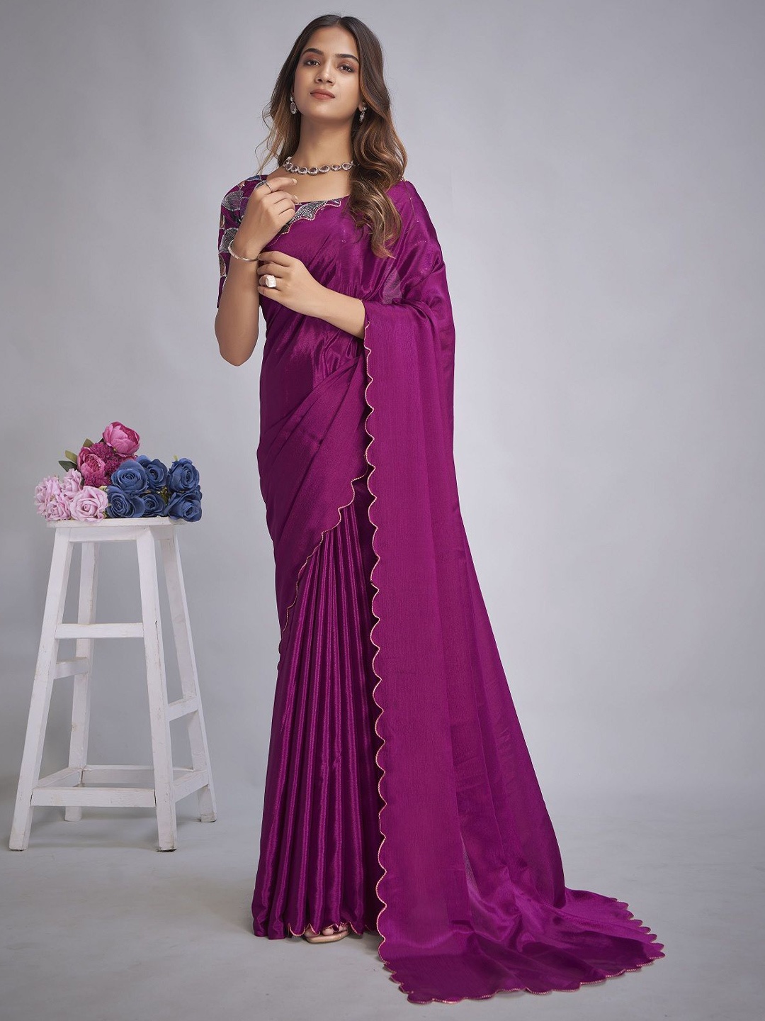 

Aika Pure Chiffon Saree, Purple