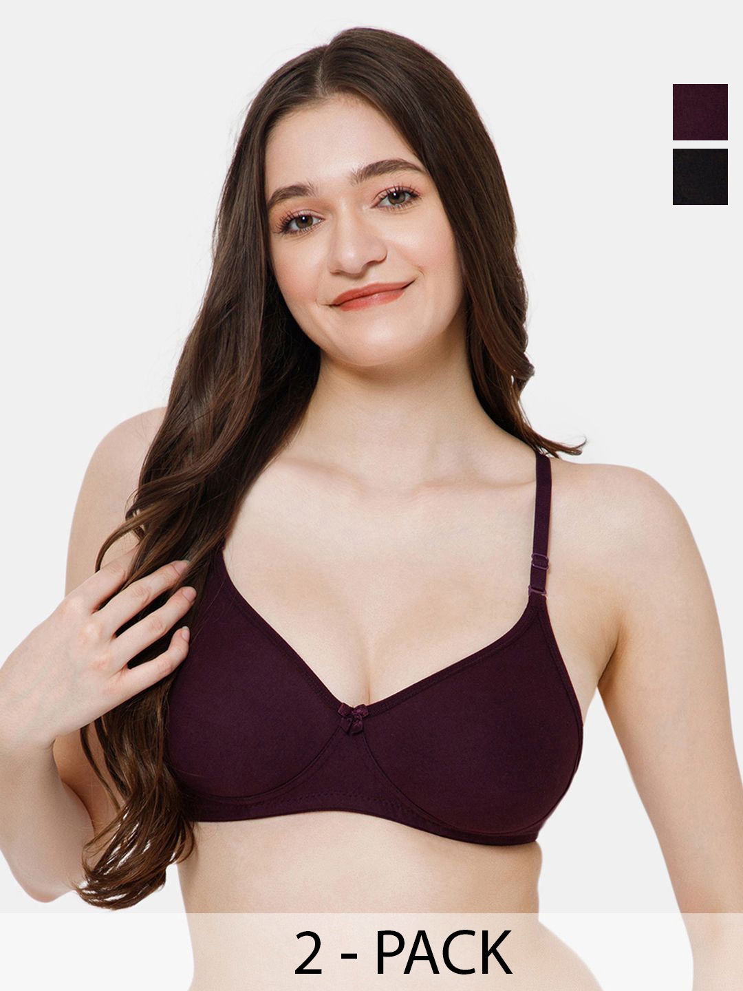 

Lady Lyka Pack of 2 Solid Medium Coverage Non Padded Bra, Purple