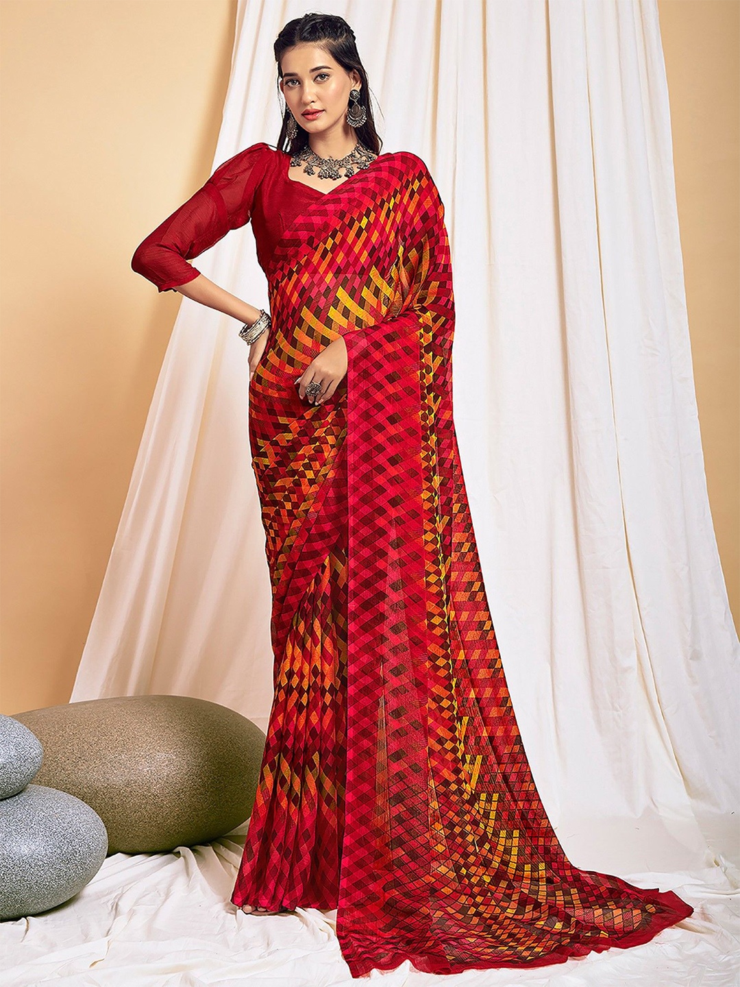 

Panzora Poly Chiffon Saree, Red