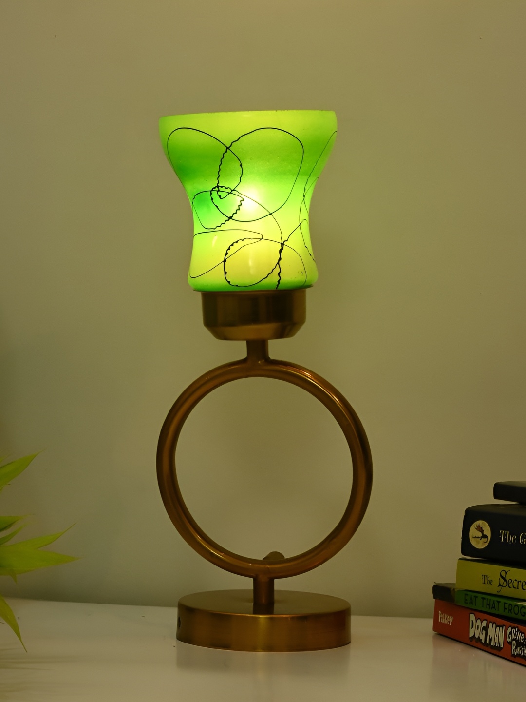 

Afast Green & Gold Toned Glass Contemporary Table Lamp With Adjustable Cord