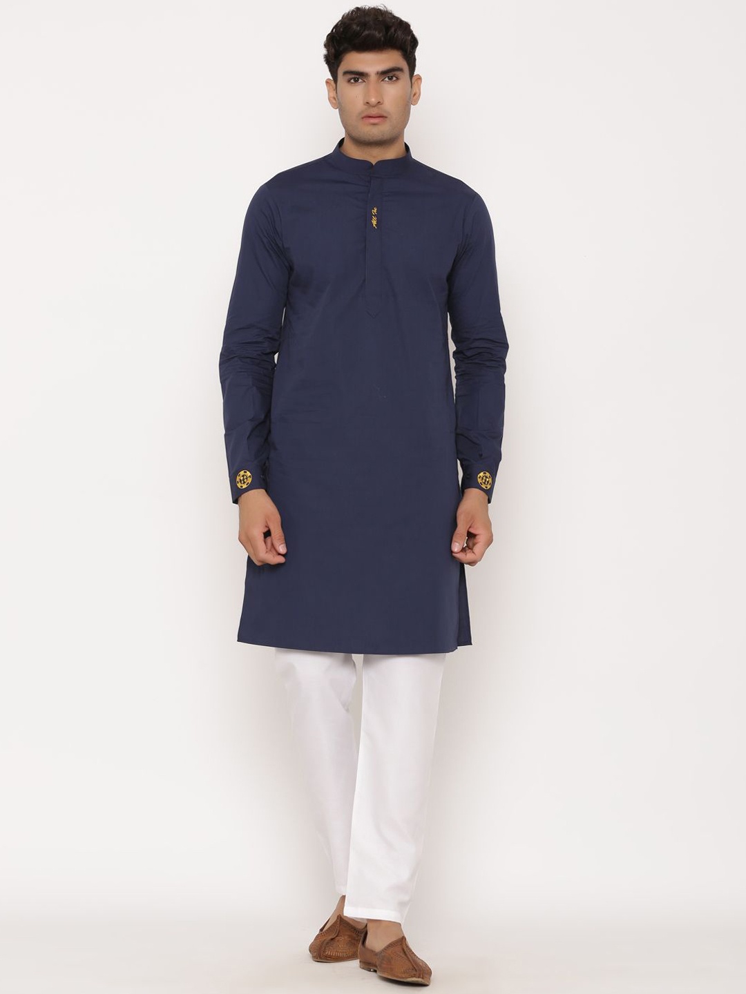 

Tistabene Mandarin Collar Cotton Straight Kurta, Blue