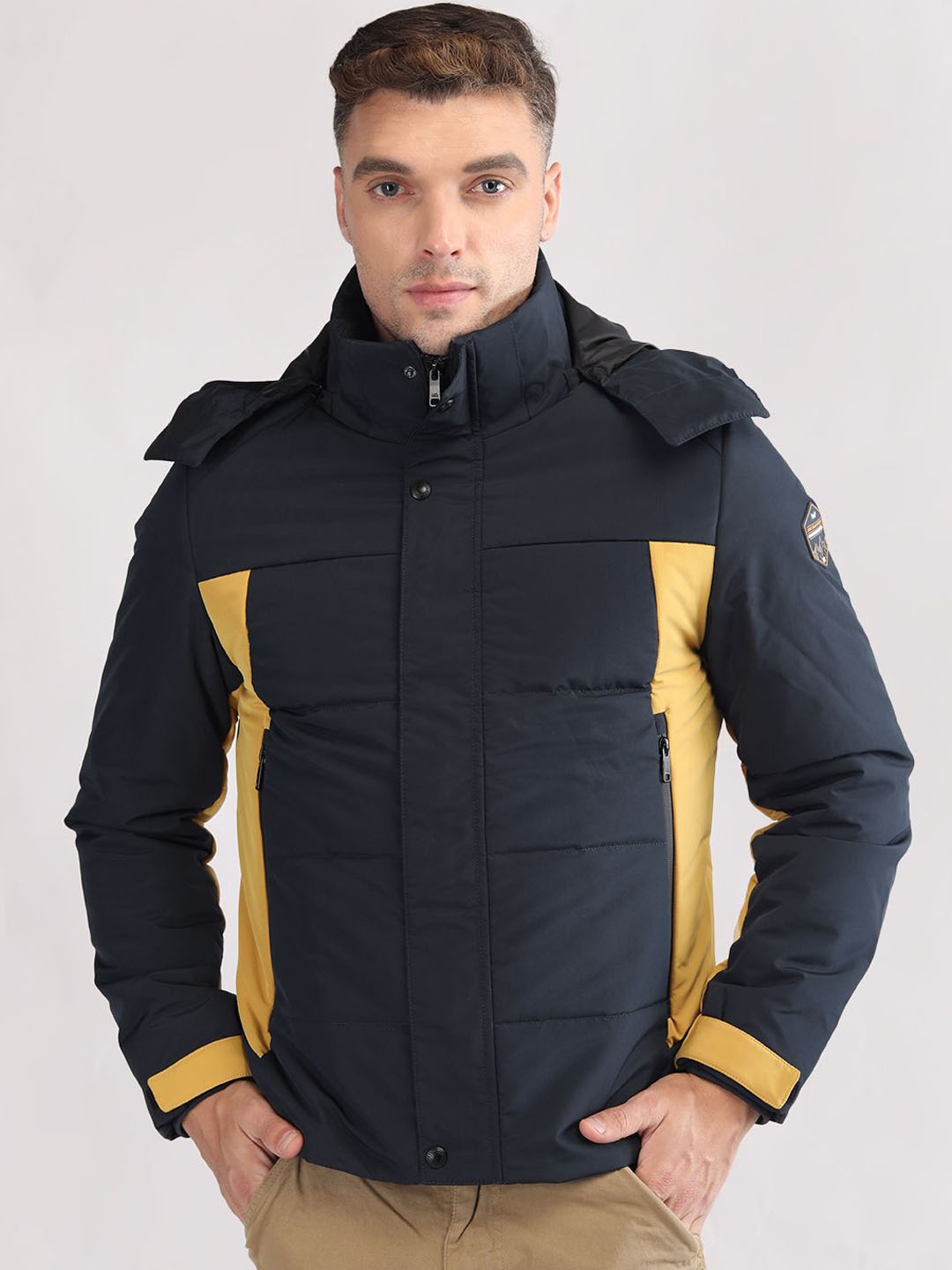 

LURE URBAN Men Outdoor Puffer Jacket with Patchwork, Navy blue