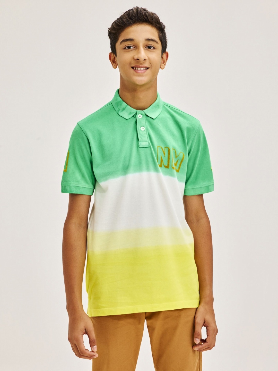 

NO MONDAYS Boys Dyed Polo Collar Pure Cotton Pockets T-shirt, Green