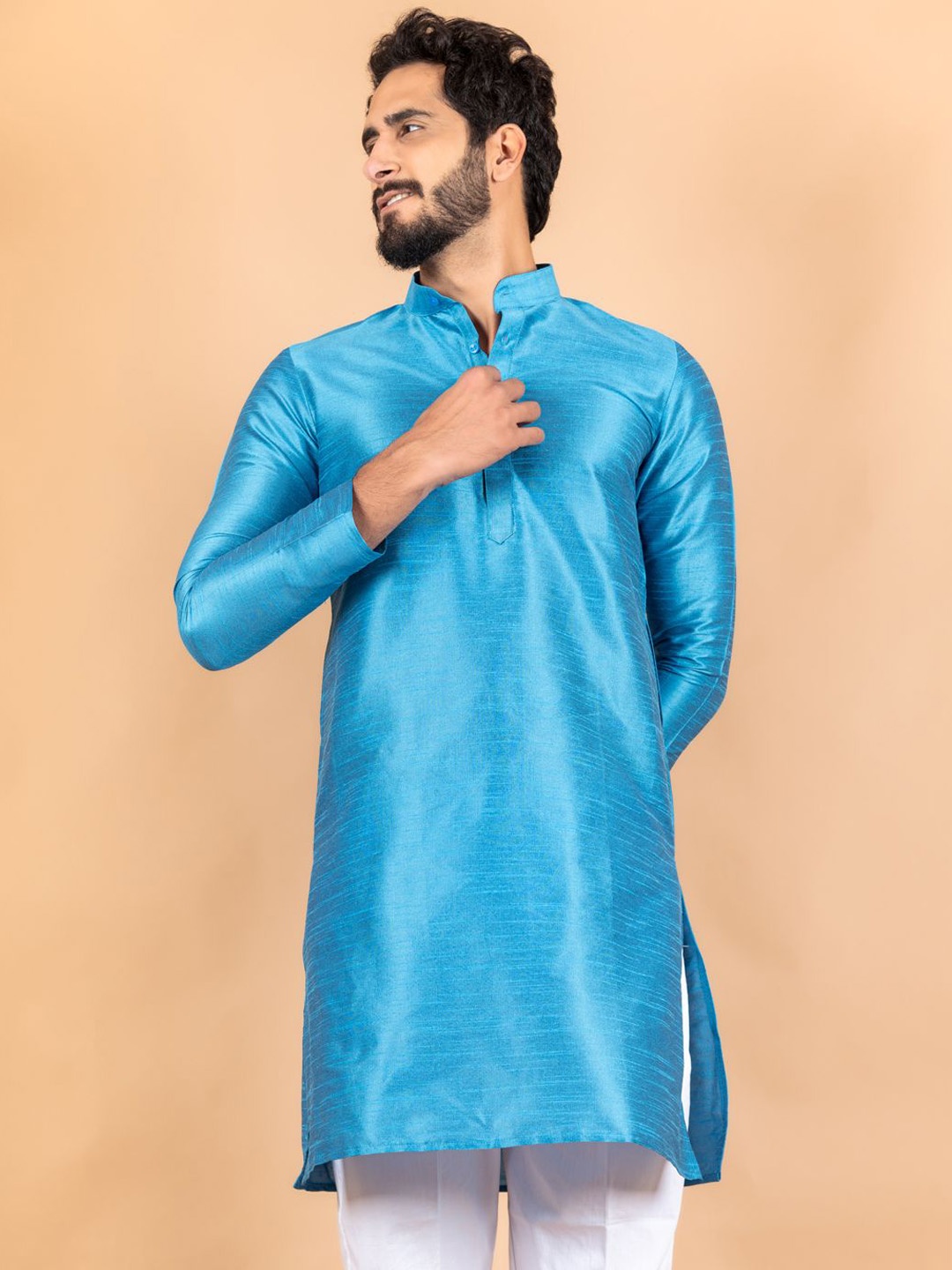 

Tistabene Woven Design Mandarin Collar Straight Kurta, Blue