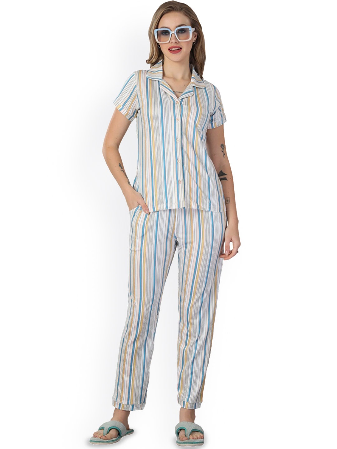 

KOVIRA Women Printed Night suit, Blue