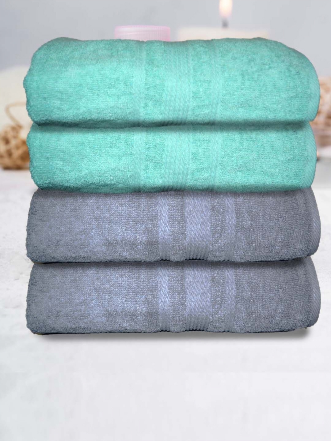 

Aura Grey & Sea Green 4 Cotton 500 GSM Bath Towel