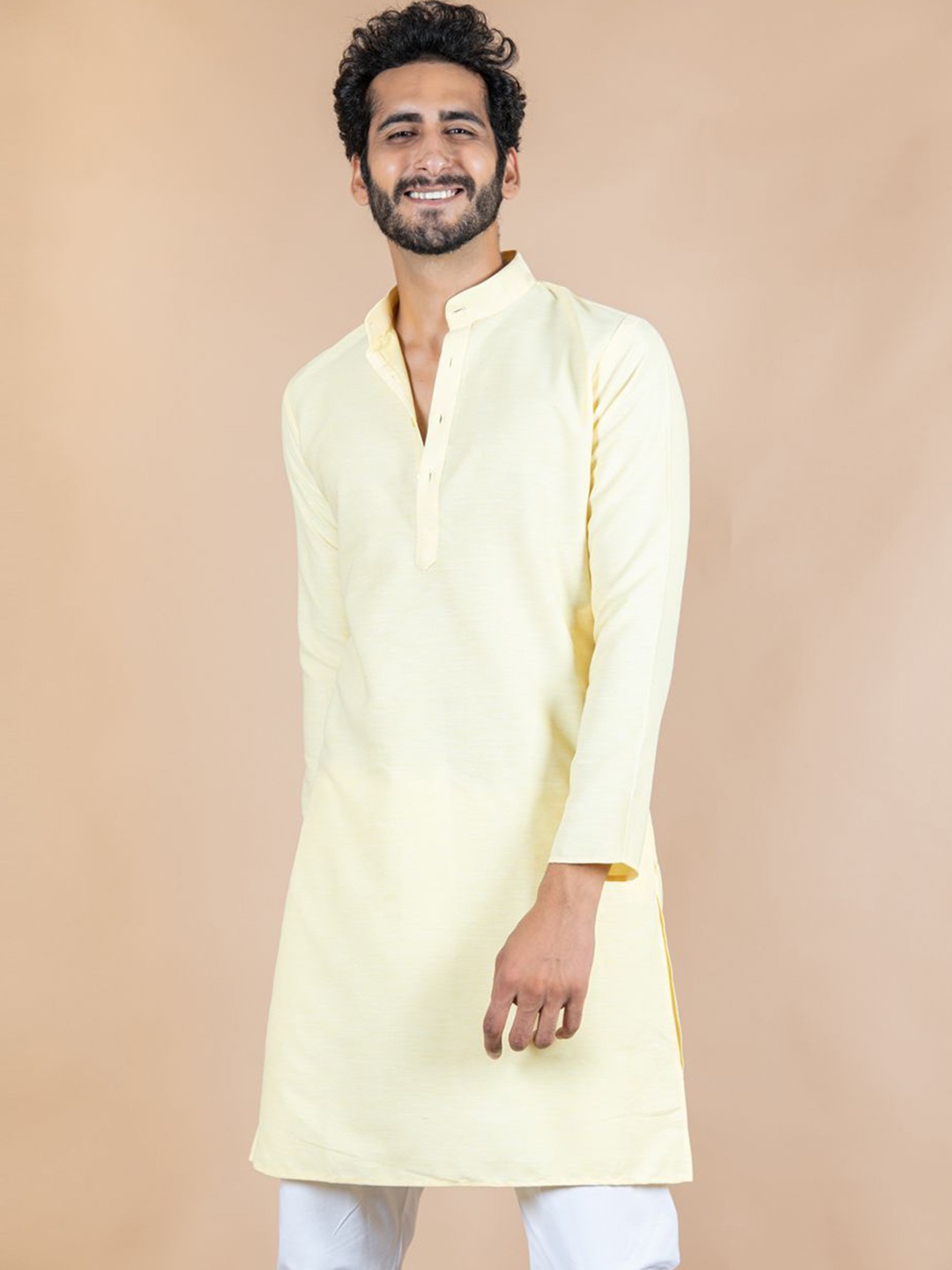 

Tistabene Mandarin Collar Long Sleeves Cotton Straight Kurta, Yellow
