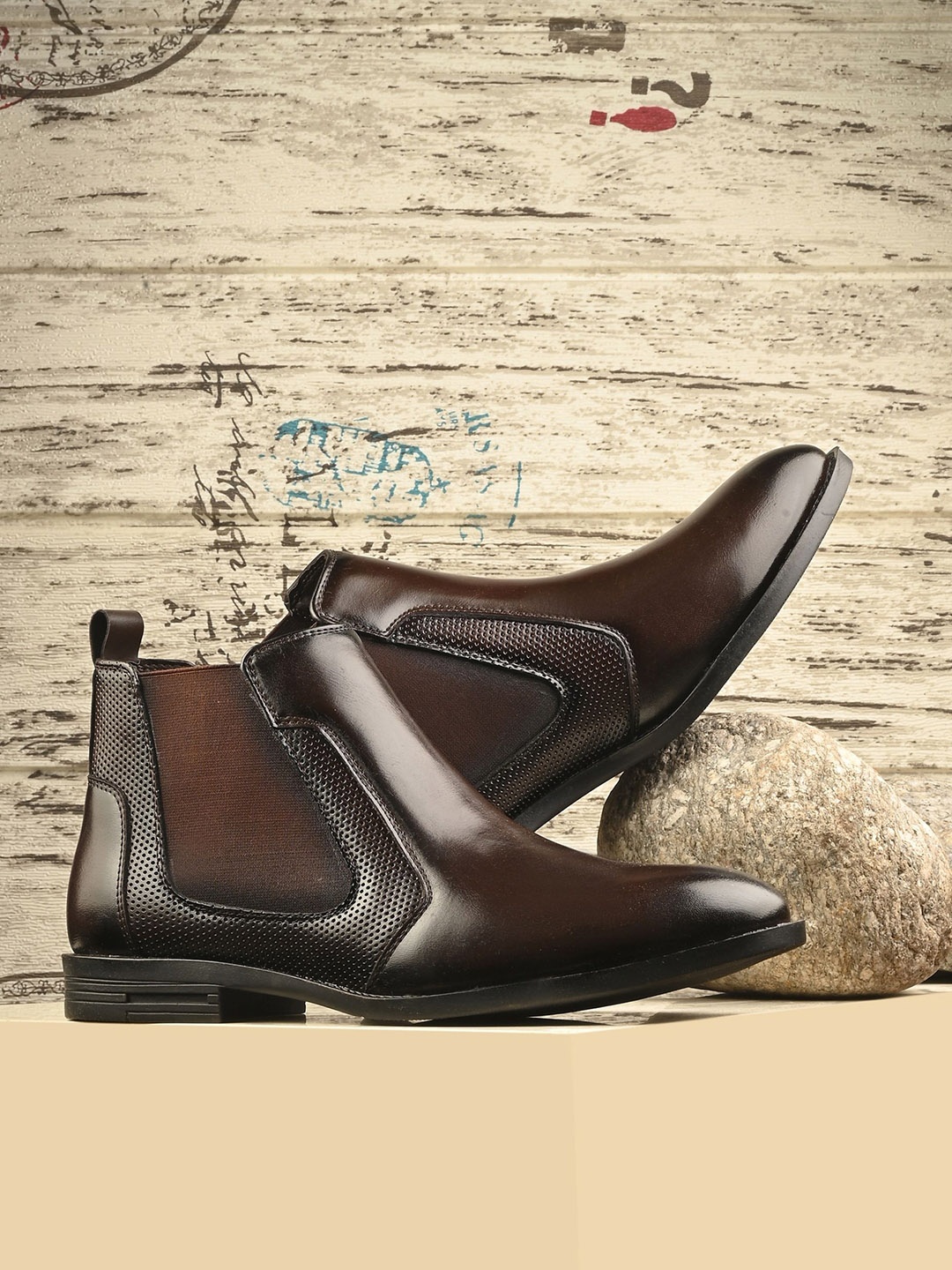 

AfroJack Men Casual Block-Heeled Chelsea Boots, Brown