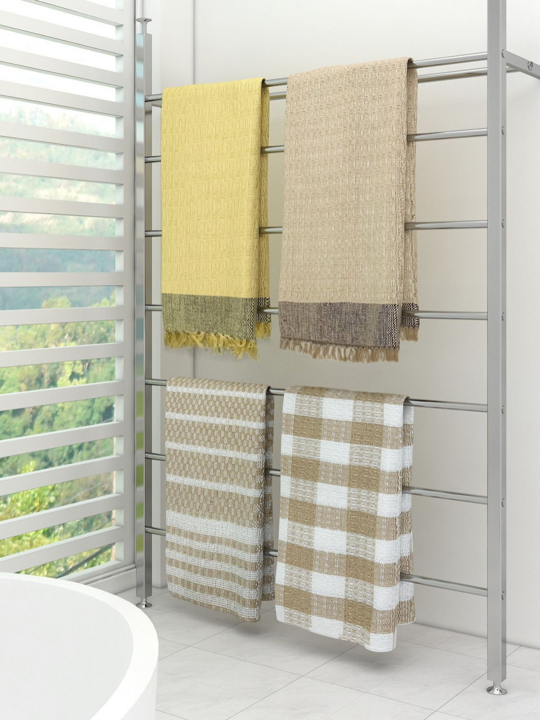 

Aura White & Yellow 4 Pieces Printed Cotton 210 GSM Bath Towels