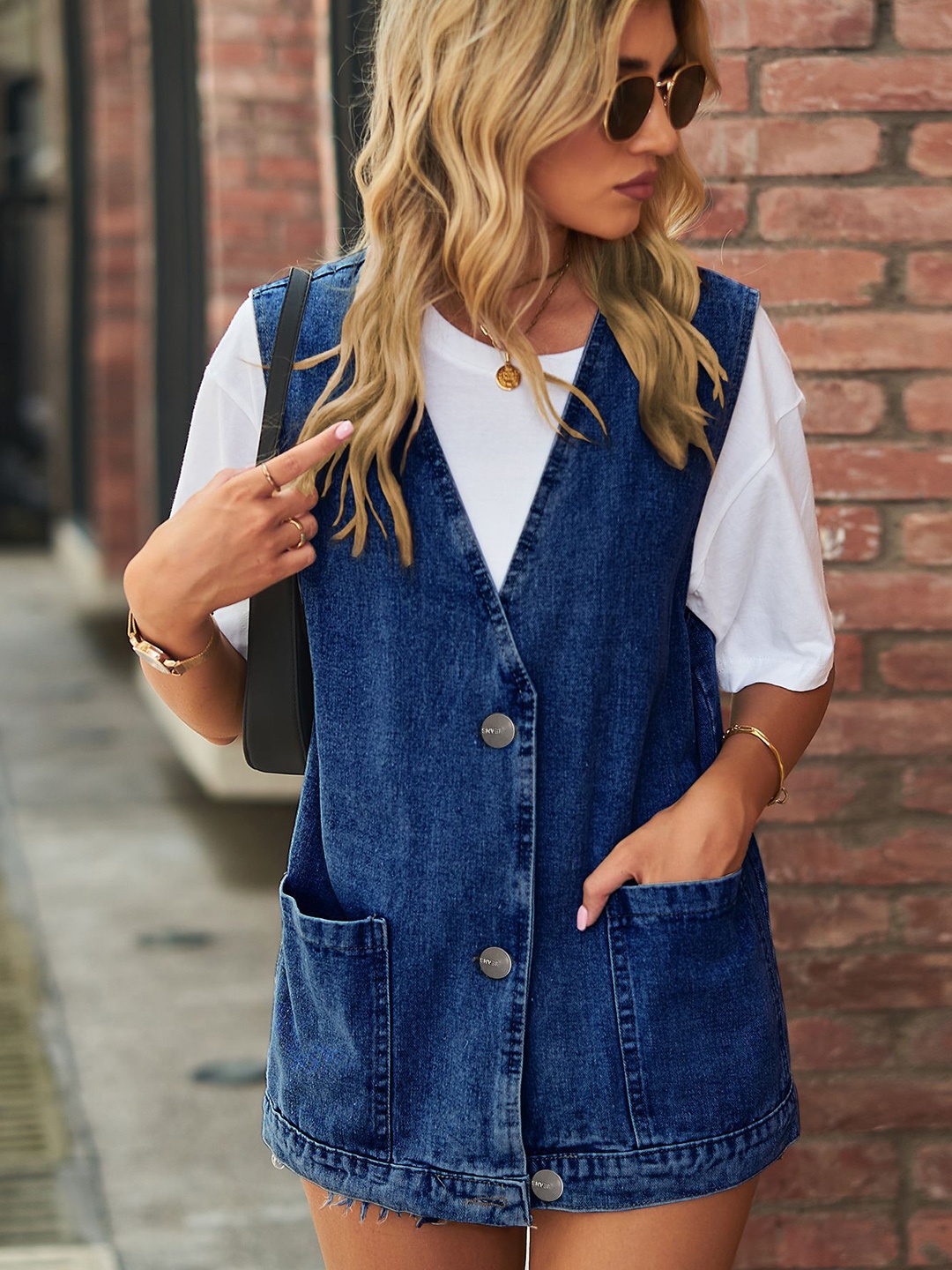 

StyleCast Women Denim Jacket with Patchwork, Navy blue