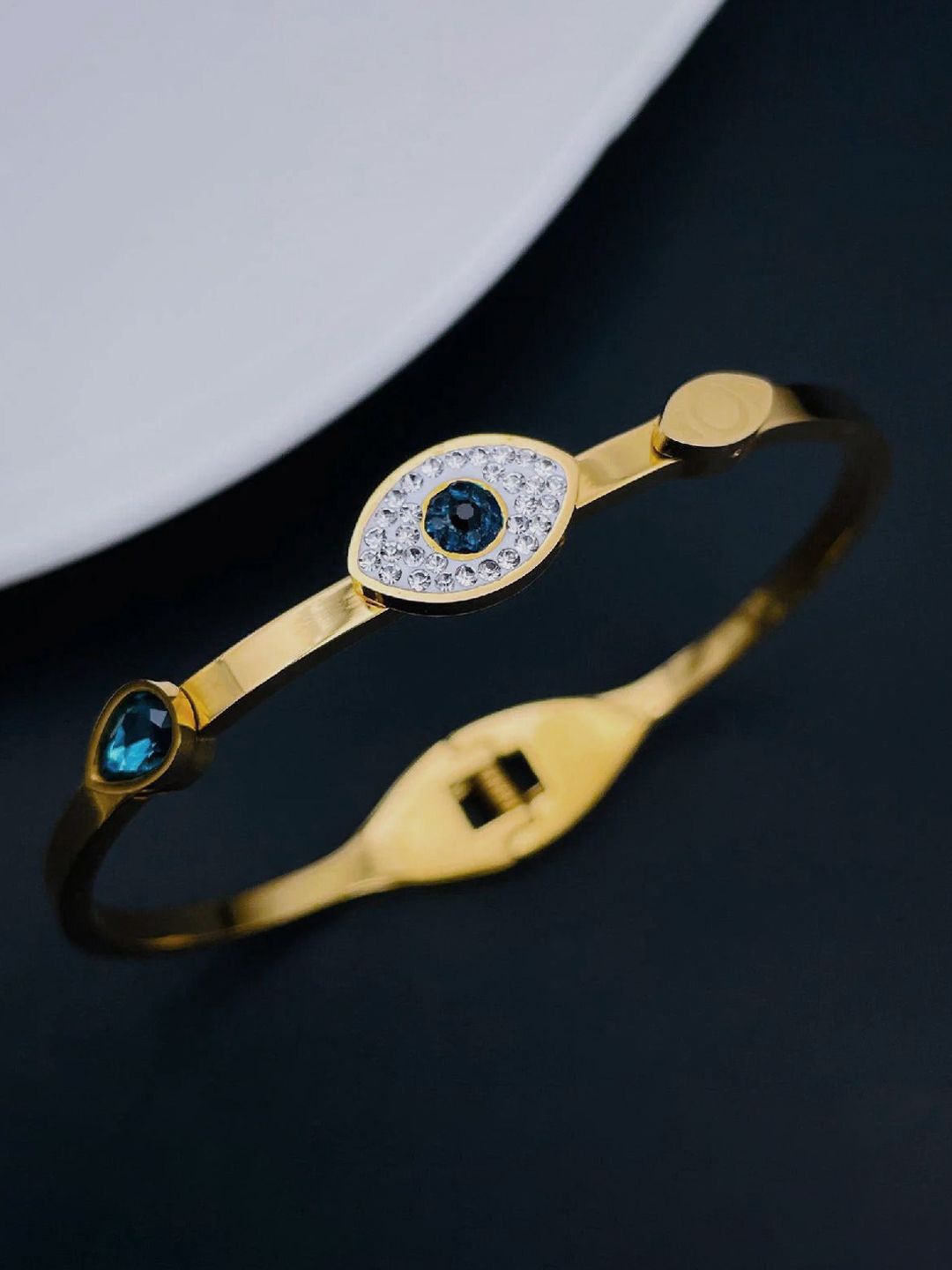 

Jewels Galaxy Gold-Plated Stainless Steel American Diamond Bangle-Style Bracelet