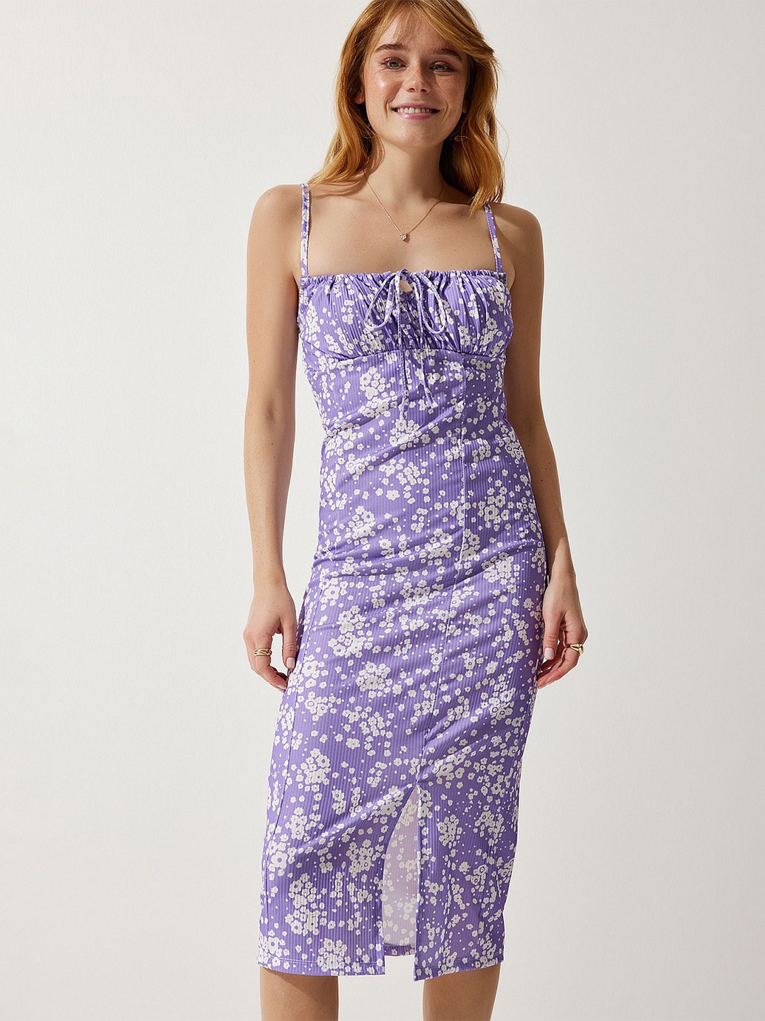 

Happiness istanbul Floral Printed Sheath Midi Dress, Lavender