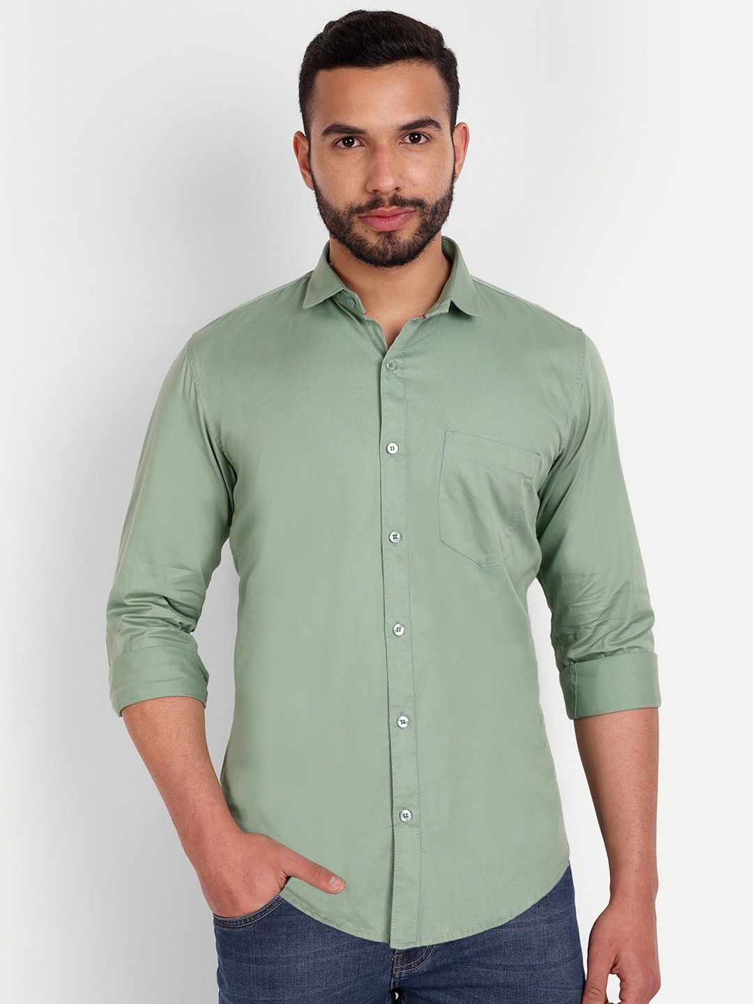 

MEGHZ Men Slim Fit Opaque Casual Shirt, Green
