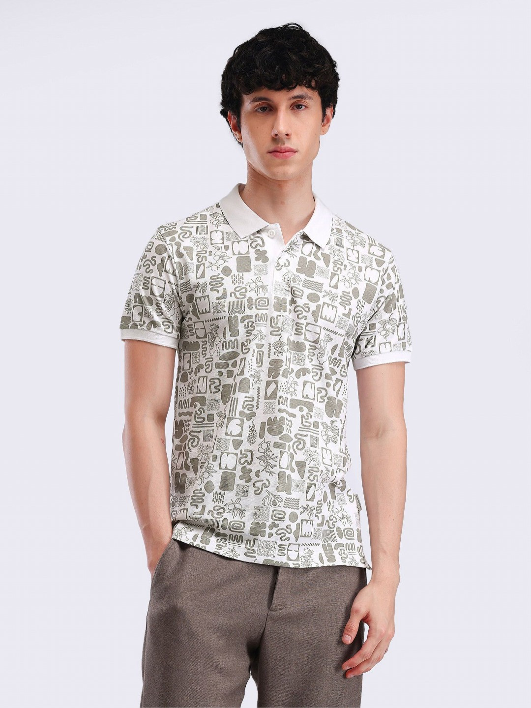 

Flying Machine Men Printed Polo Collar T-shirt, White