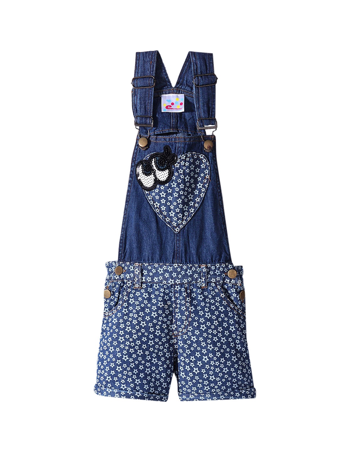 

Eimoie Girls Printed Cotton Dungaree, Blue