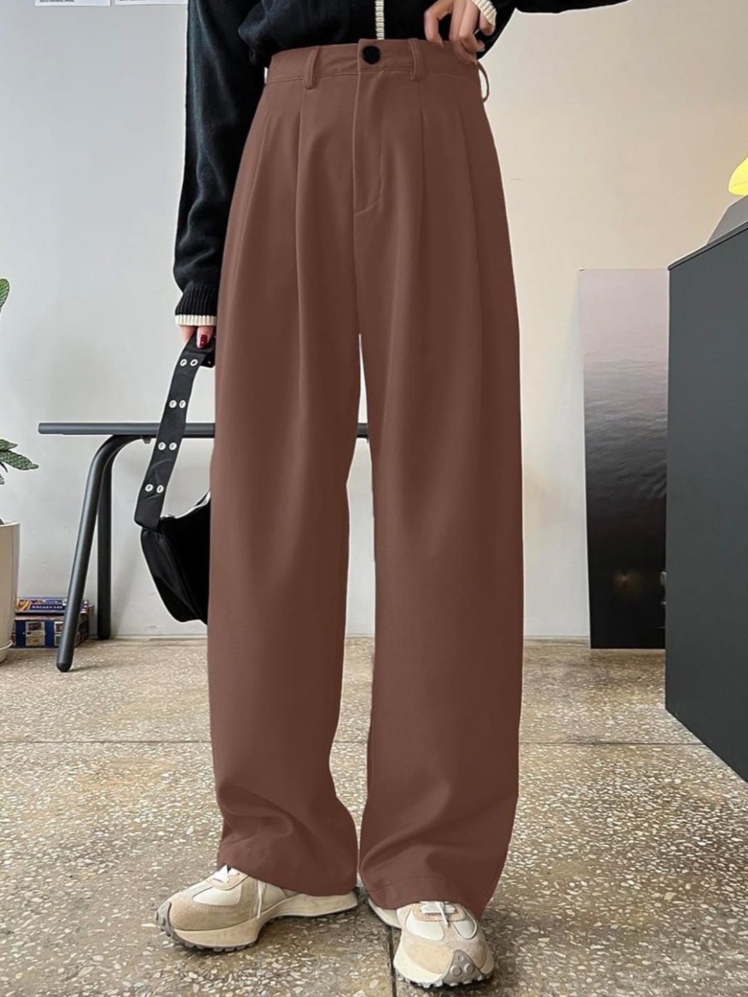 

BROADSTAR Women Pleated Korean Pants, Brown