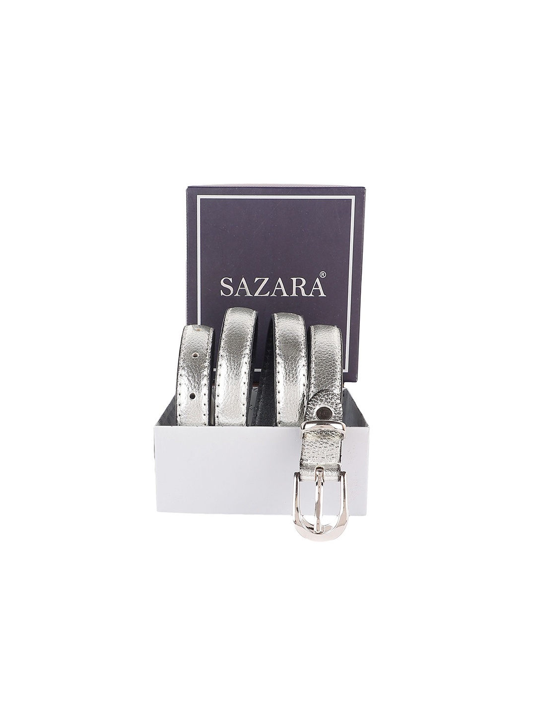 

SAZARA Women Leather Belt, Silver