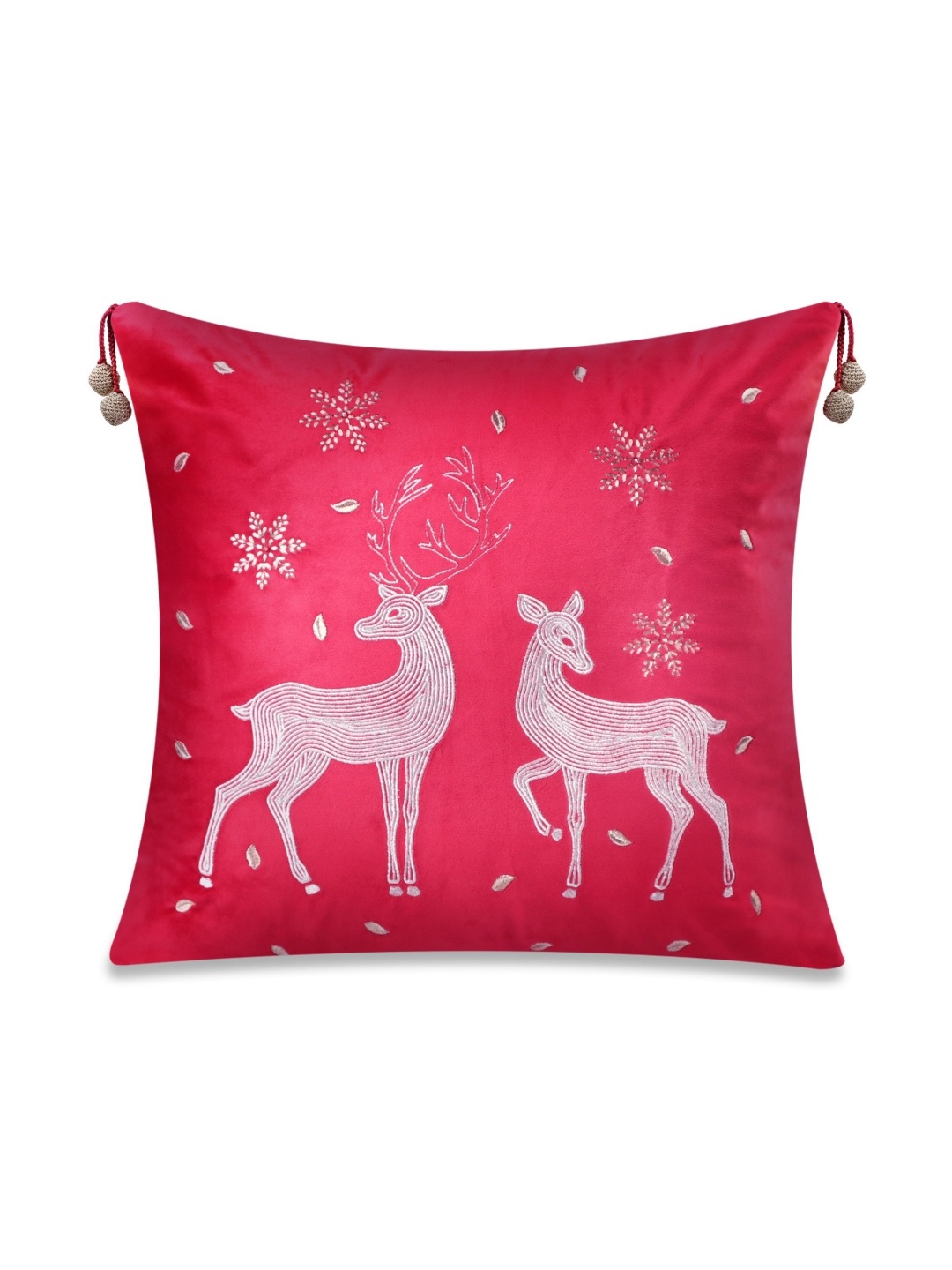 

Mirooh Red & White Embroidered Square Pre-Filled Cushion
