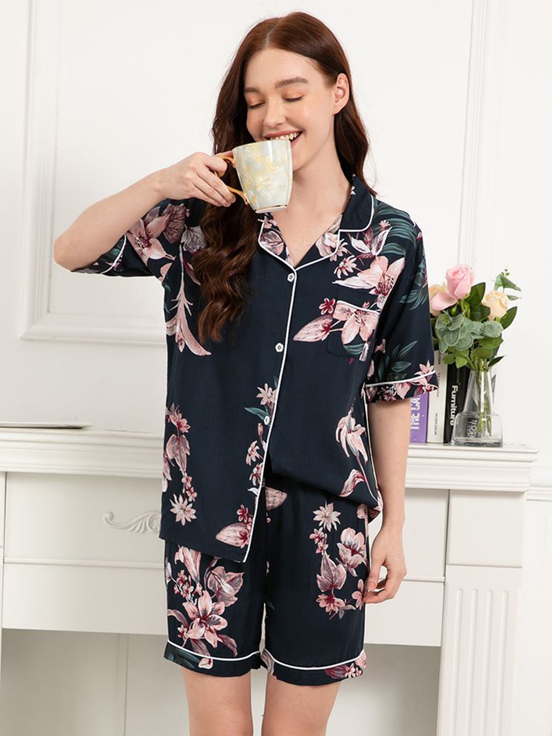 

StyleCast Printed Night suit, Navy blue