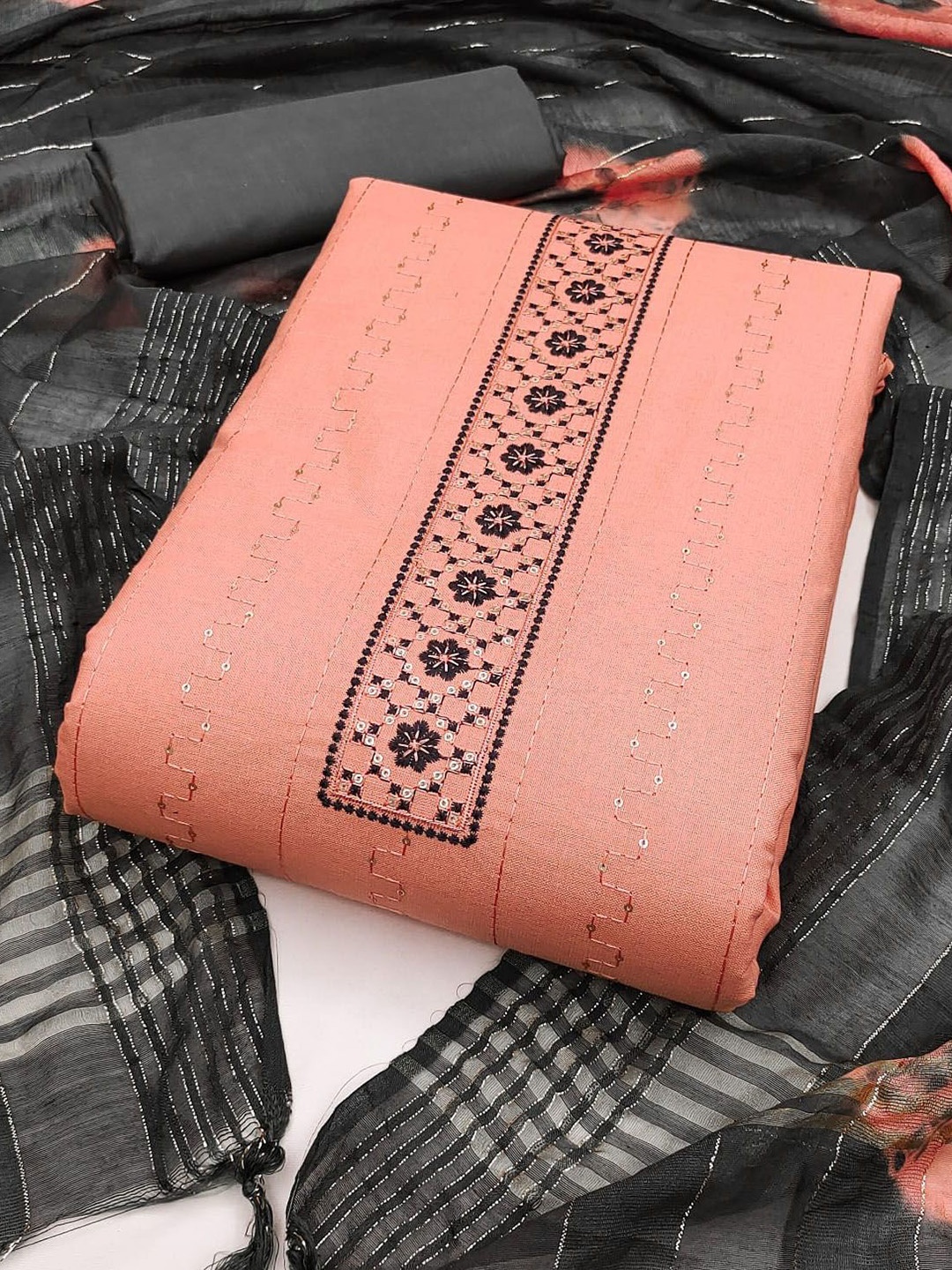 

Aika Ethnic Motifs Embroidered Sequinned Unstitched Dress Material, Orange