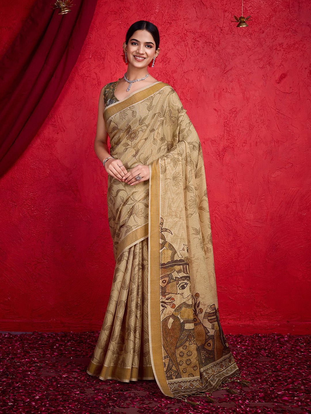 

Mitera Ethnic Motifs Zari Saree, Beige