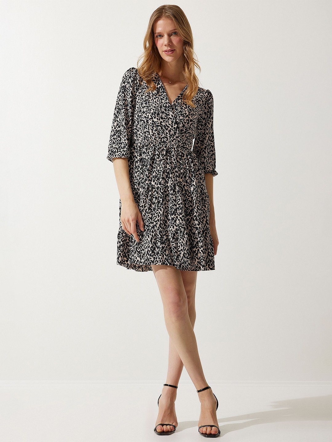 

Happiness istanbul Animal Printed A-Line Dress, Black