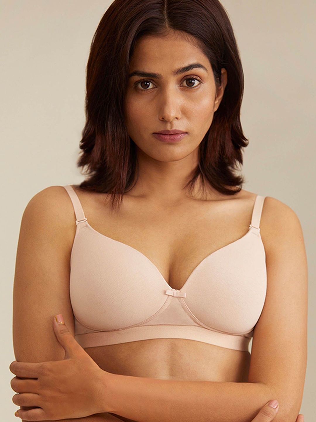 

Nykd by Nykaa Breathe Cotton Transparent Back Padded Non Wired T-Shirt Bra NYB007, Nude